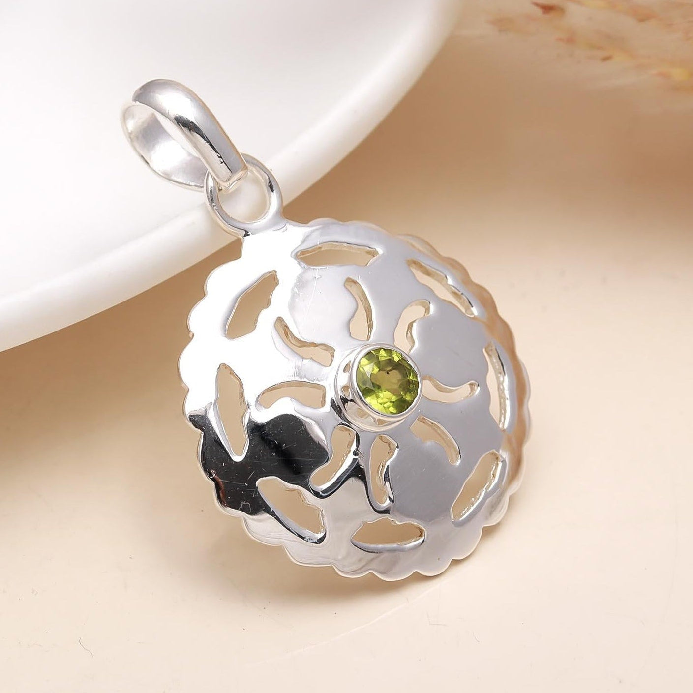 The Silver Dome: Peridot Dome Locket-Style Silver Pendant