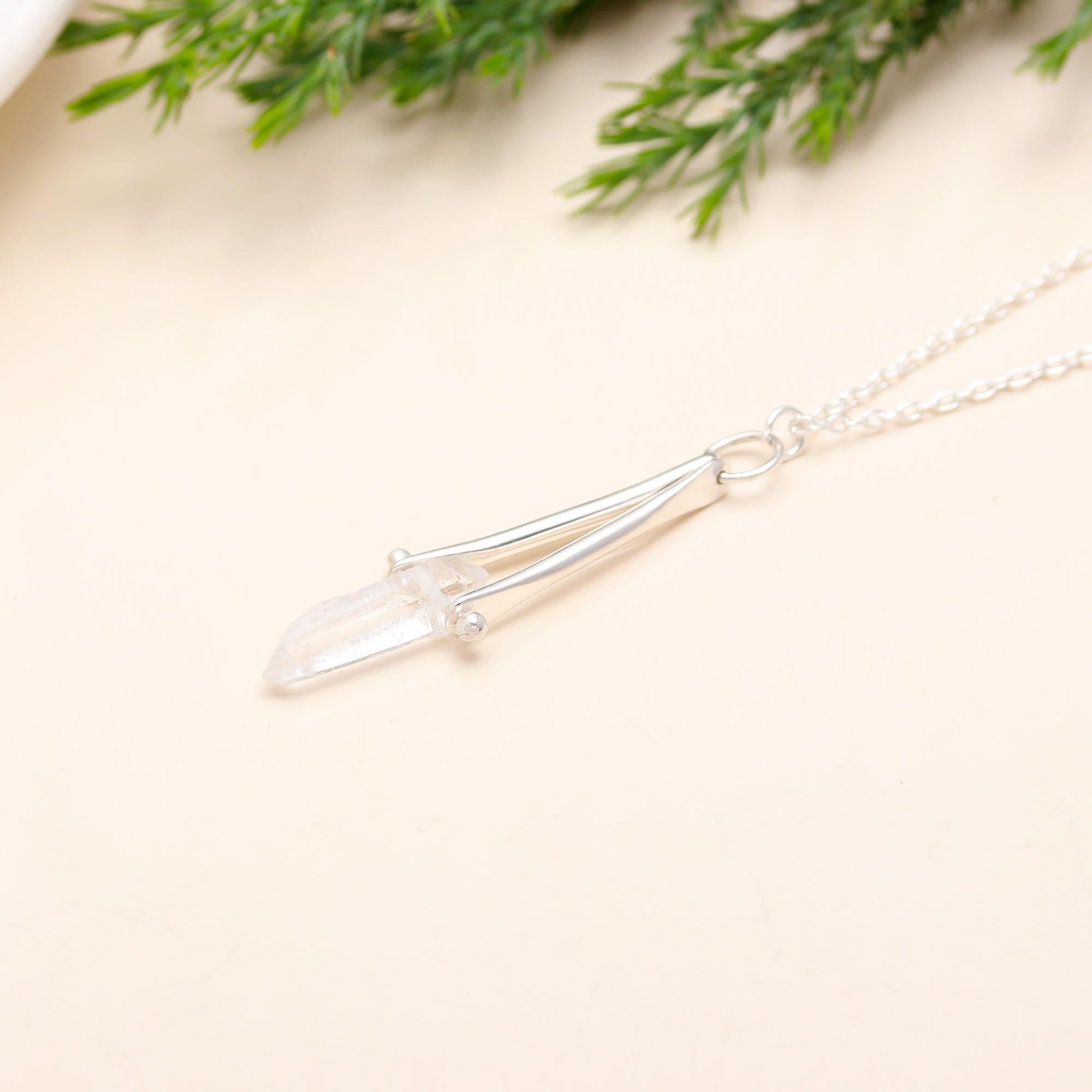 925 Silver Clear Quartz Pendant Necklace