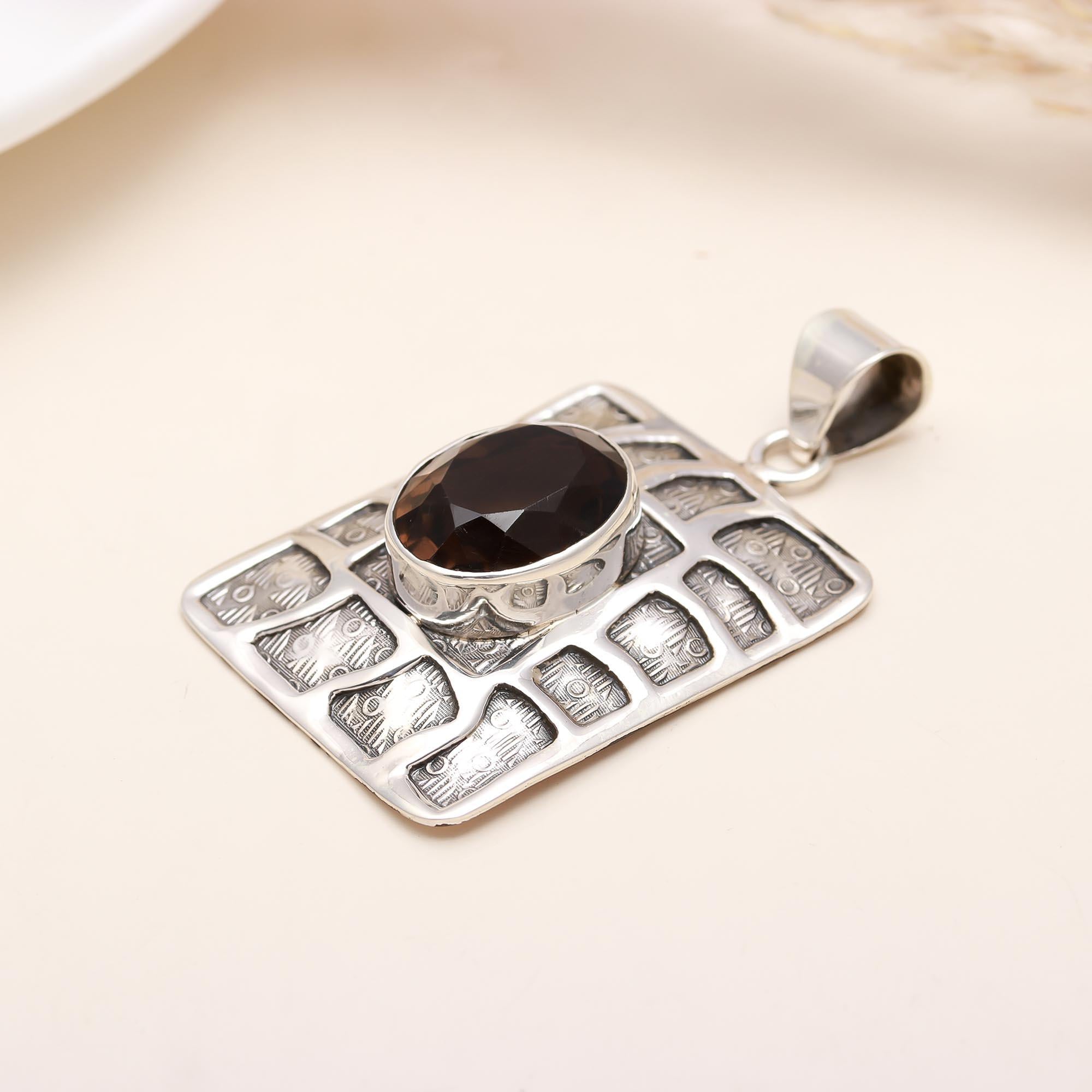 Square Box Pendant With Smokey Quartz