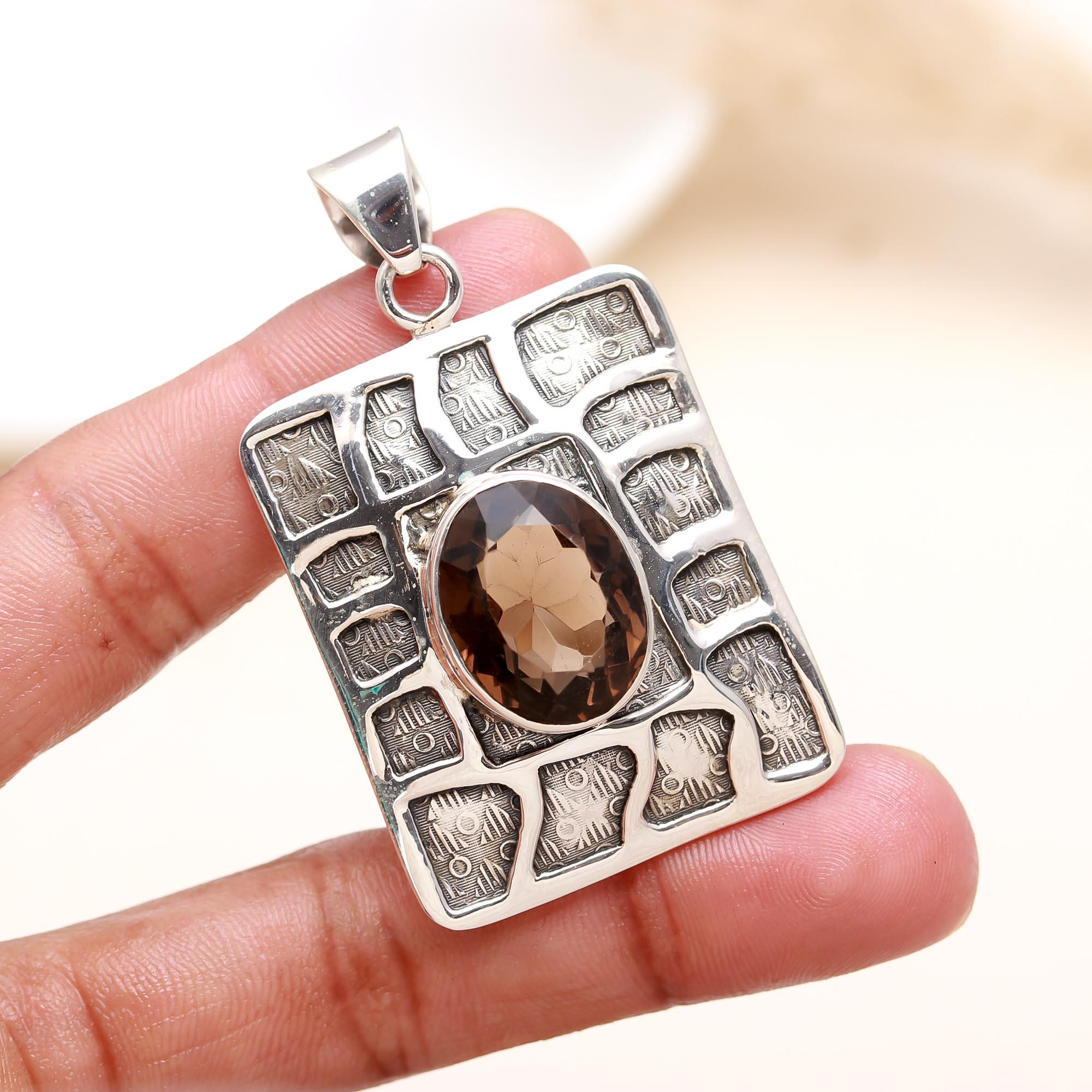 Square Box Pendant With Smokey Quartz