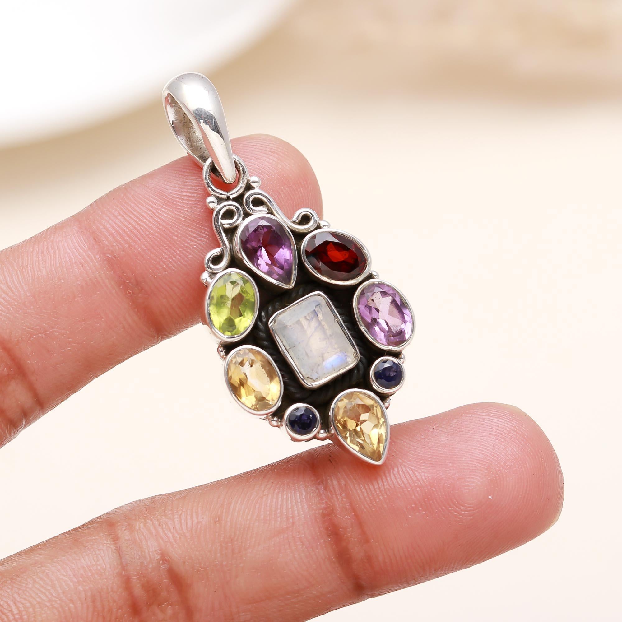 Multi-Gemstone Radiance Pendant in 925 Sterling Silver
