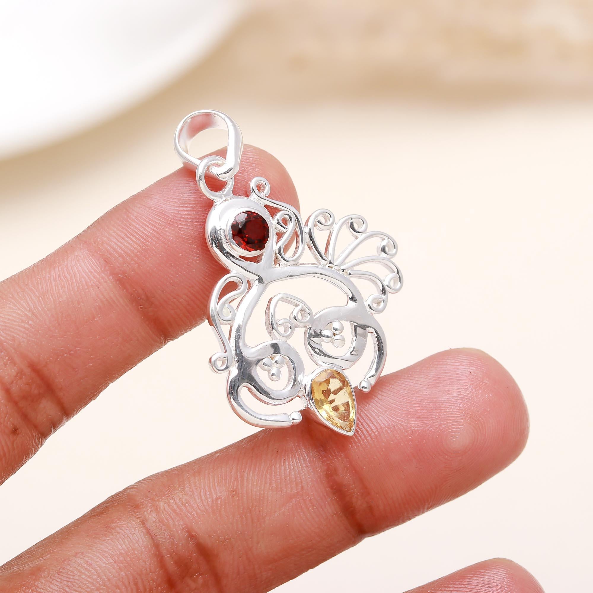 Citrine Garnet 925 Sterling Silver Pendant