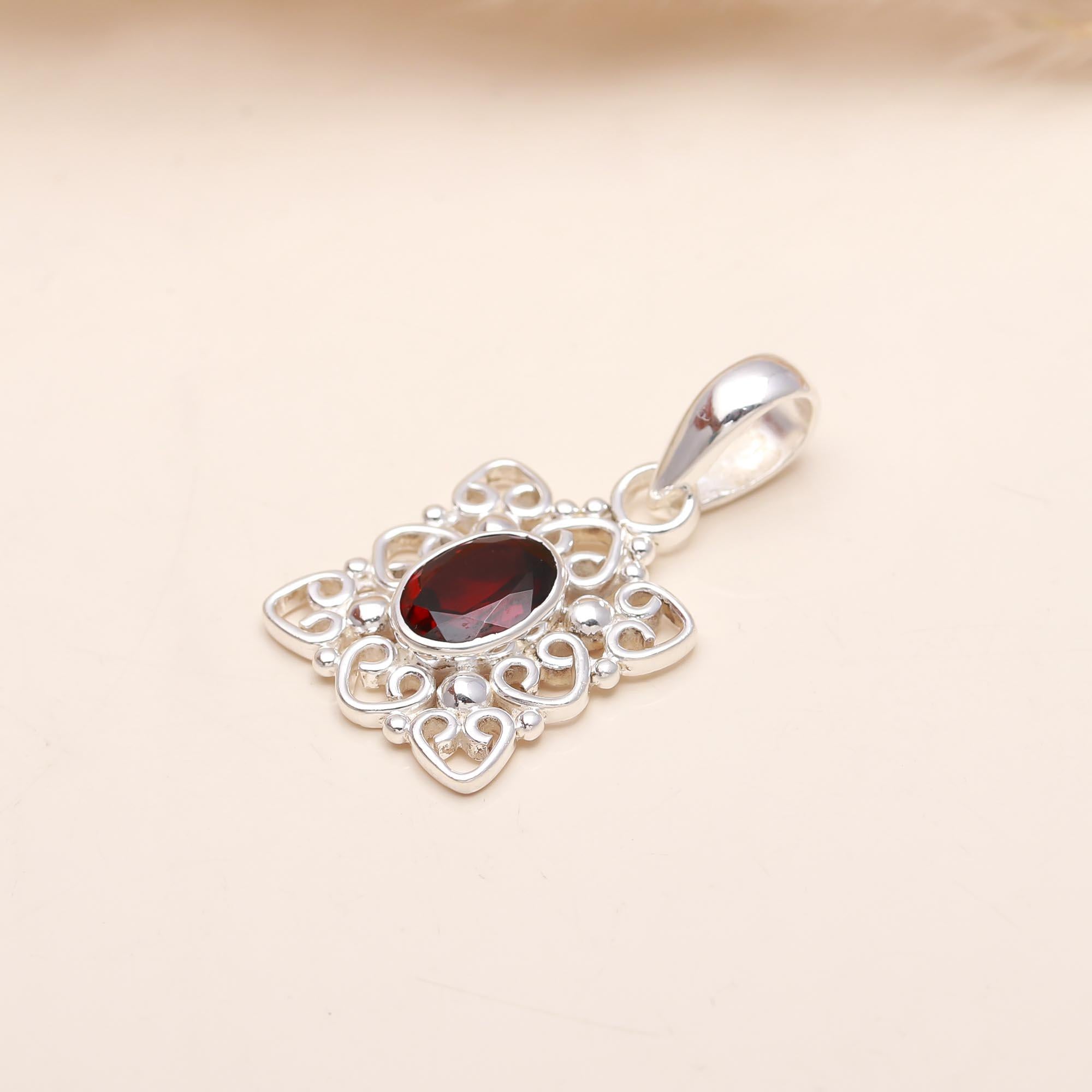 Garnet Gemstone 925 Sterling Silver Pendant