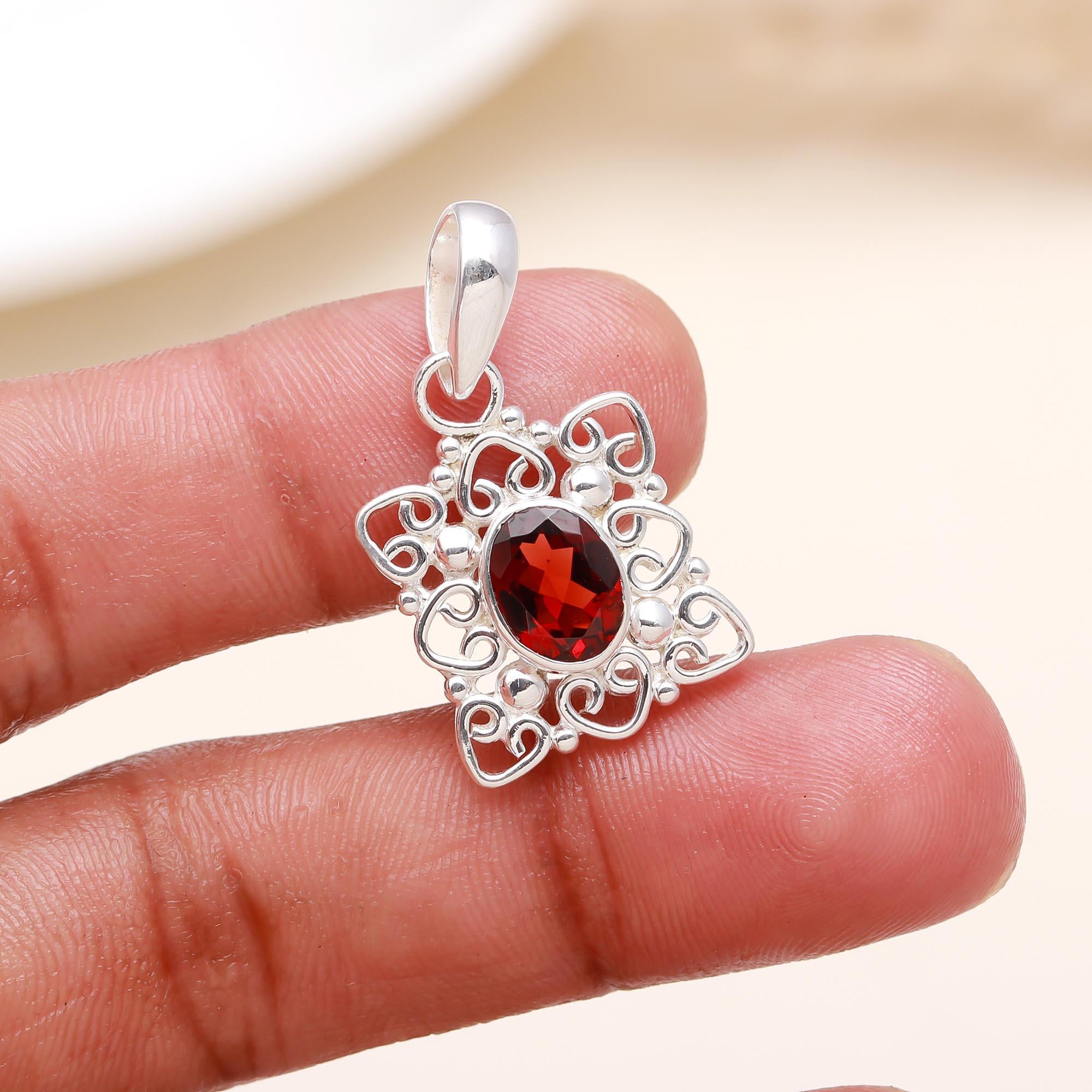 Garnet Gemstone 925 Sterling Silver Pendant