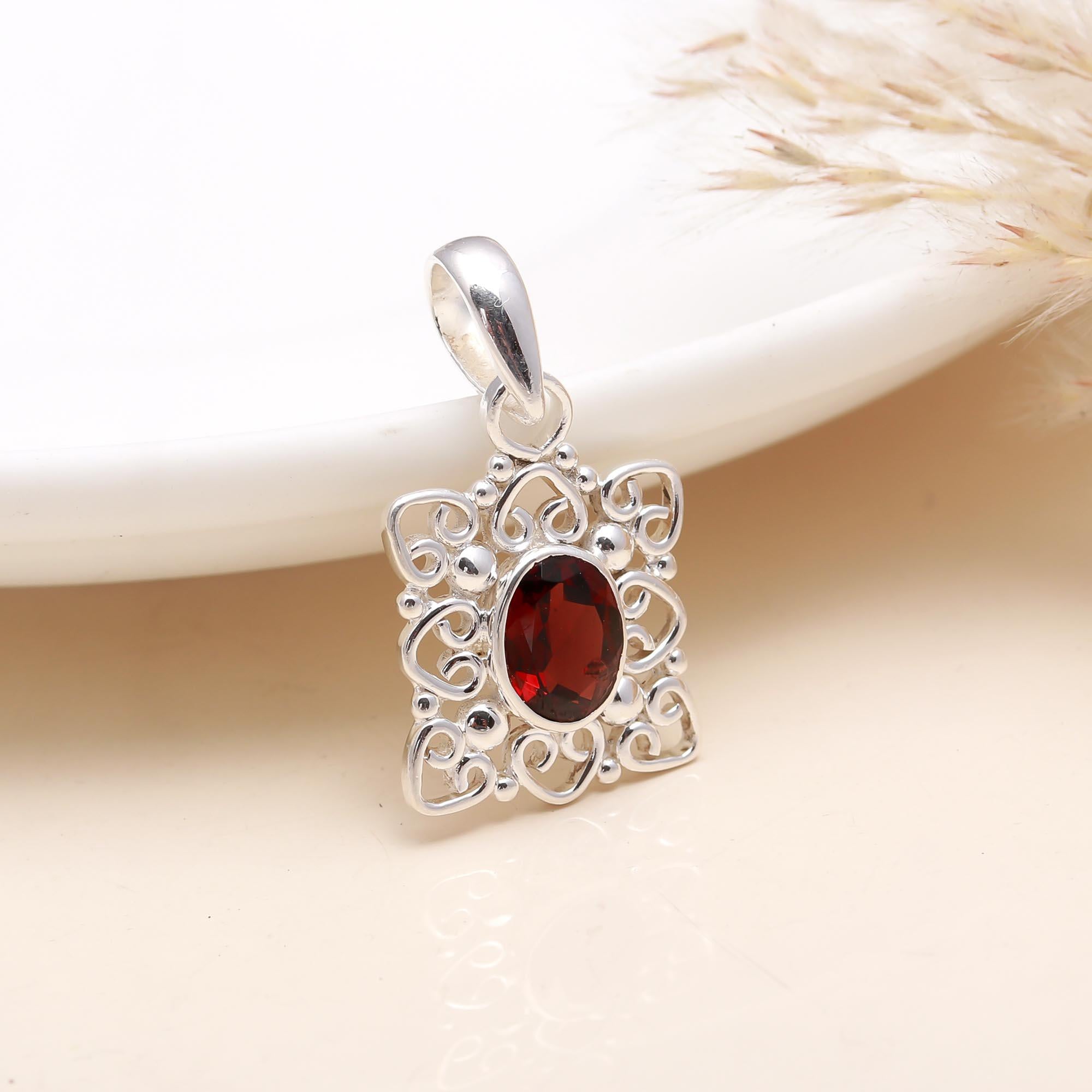 Garnet Gemstone 925 Sterling Silver Pendant