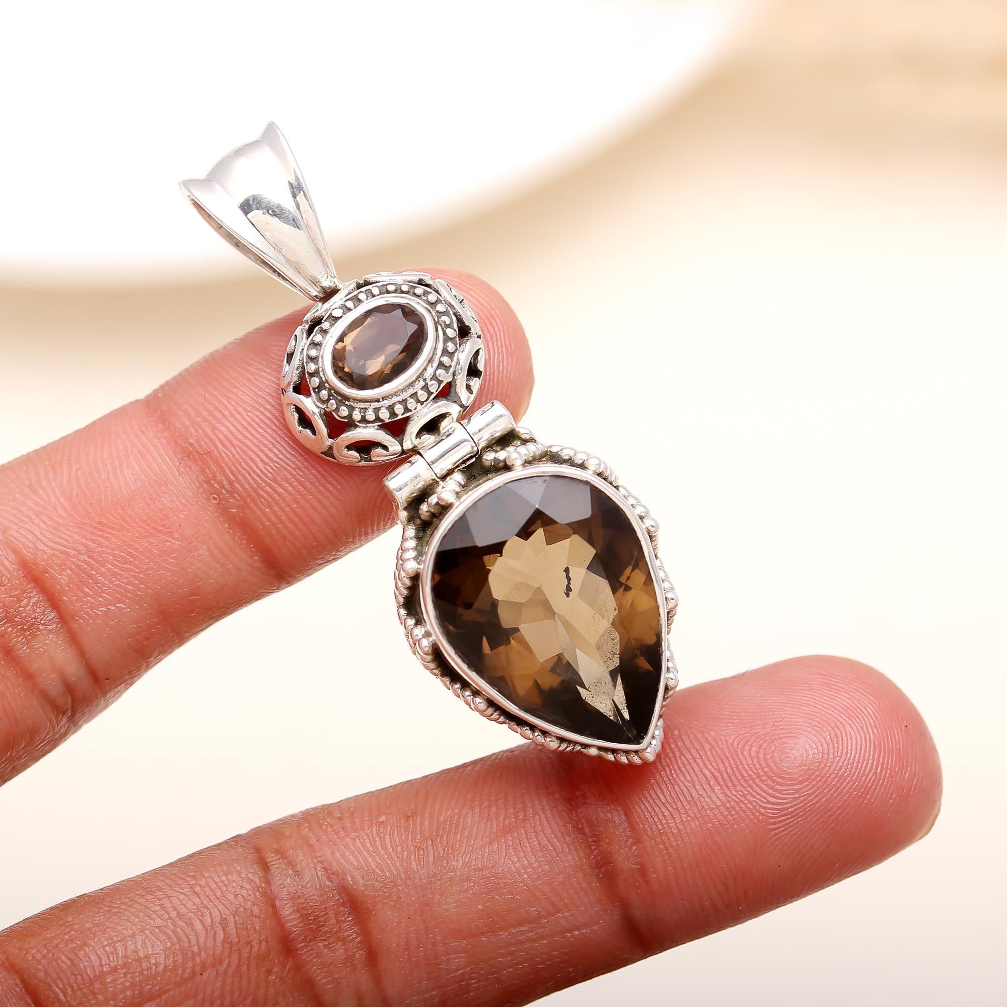 Smoky Quartz Pear Shape Gemstone Silver Pendant