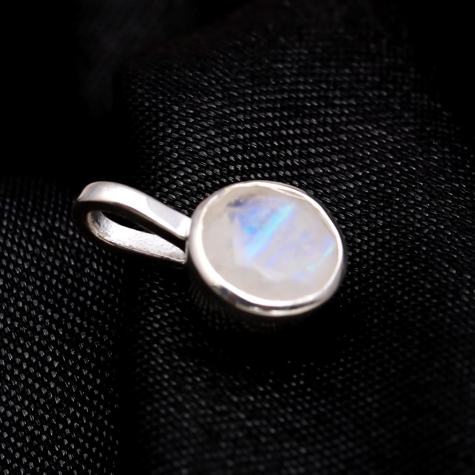 The Moon Drop: Rainbow Moonstone Minimalist Silver Pendant