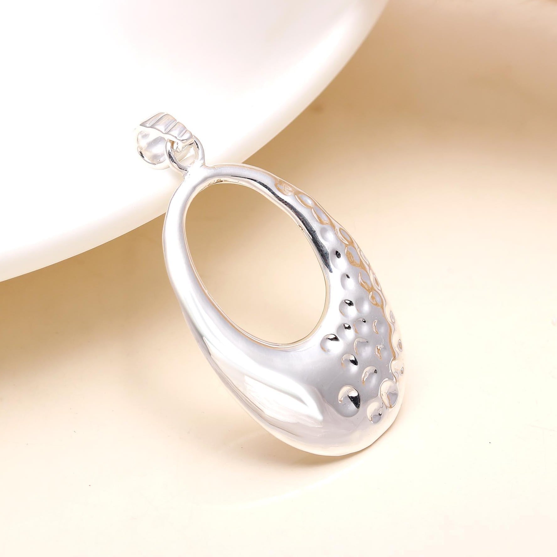 The Open Oval: Hammered Open Loop Silver Pendant