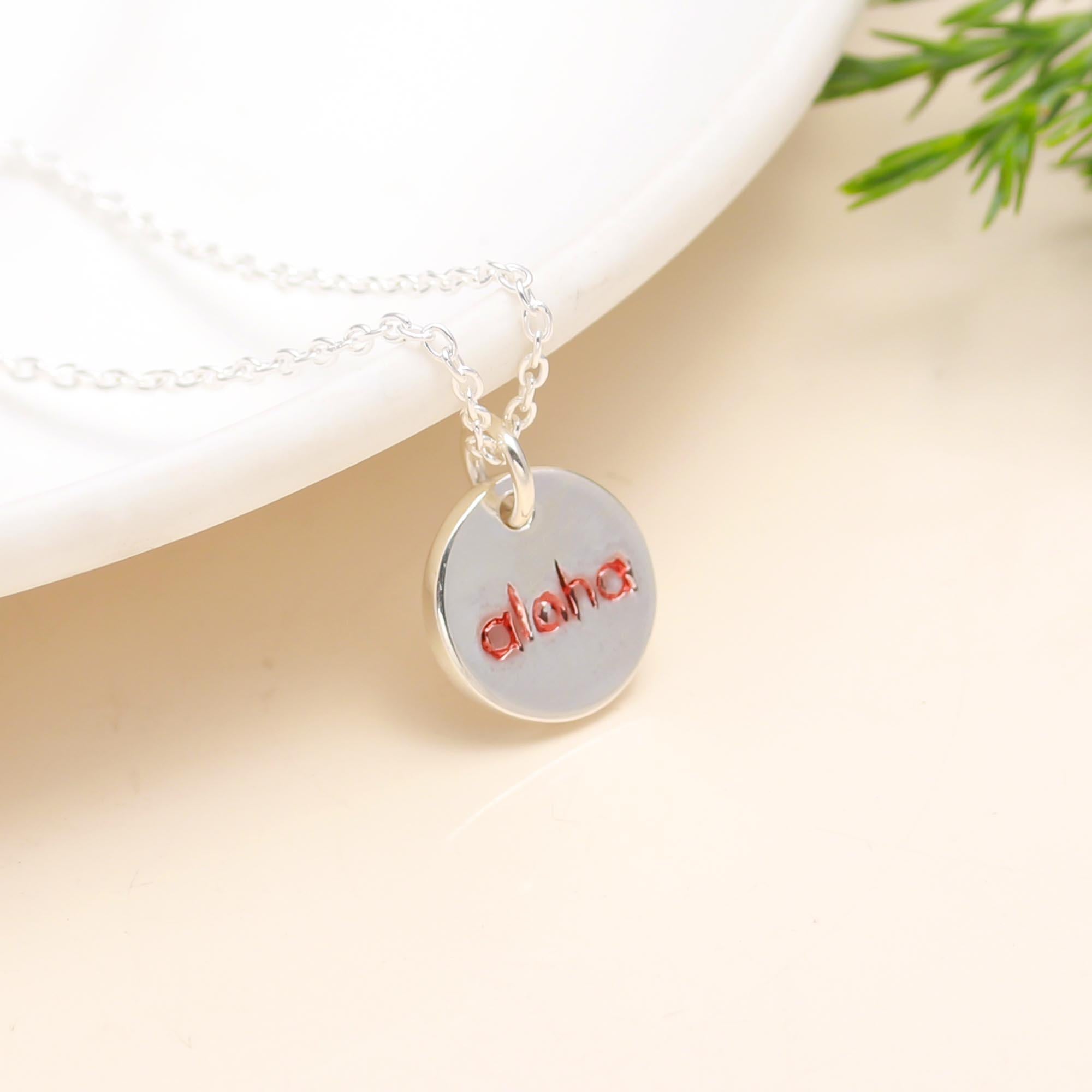 925 Silver Round “Aloha” Pendant Necklace
