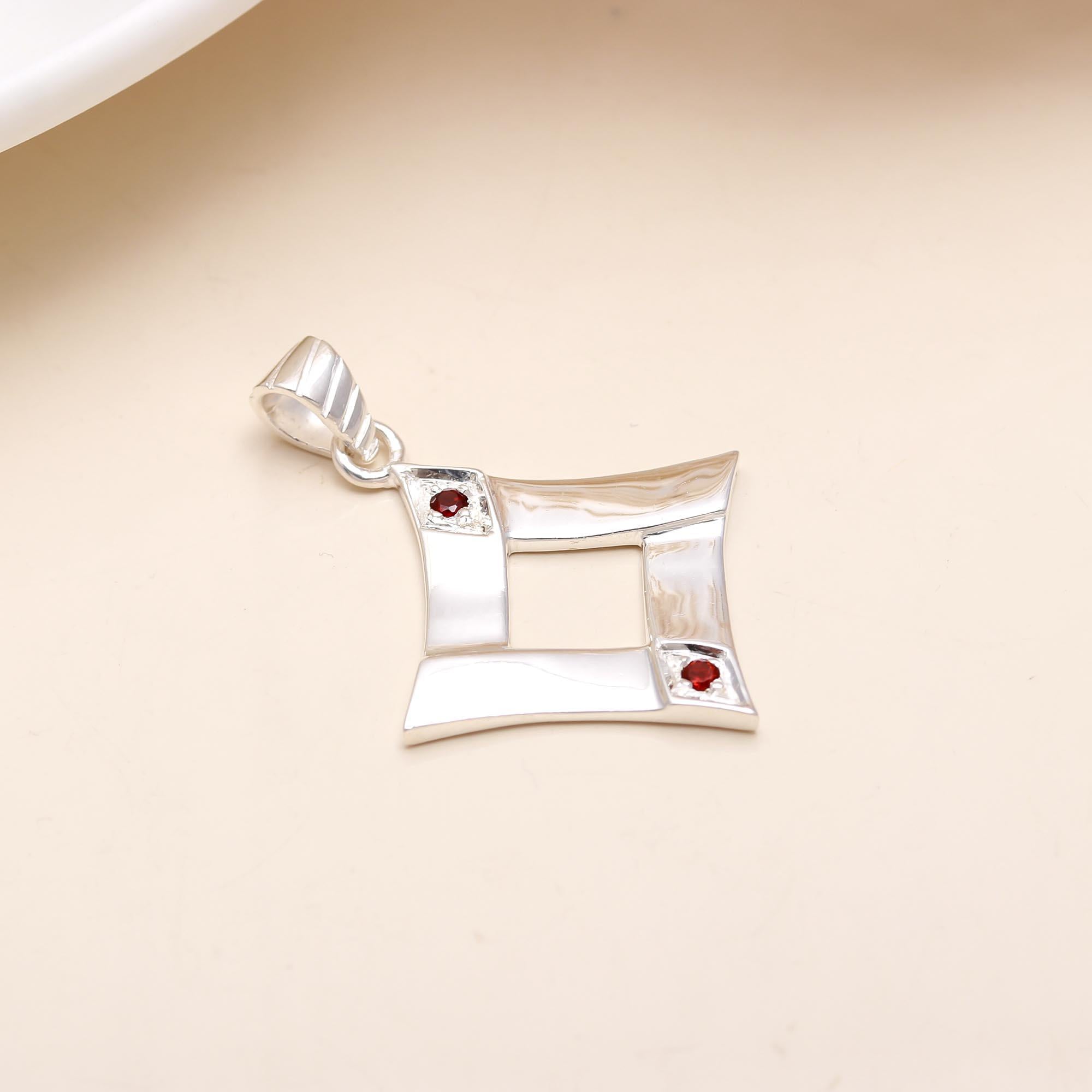 Small Gemstone Rounded Faceted Red Garnet Sterling Silver Pendant