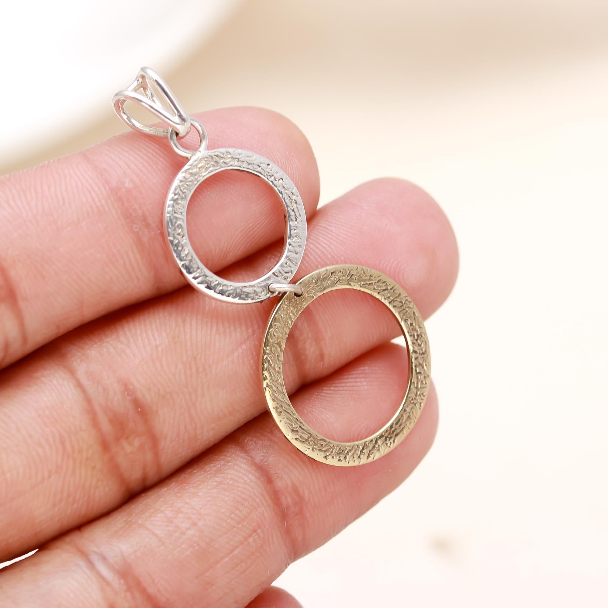 Two Circle Dangle Silver and Gold Pendant