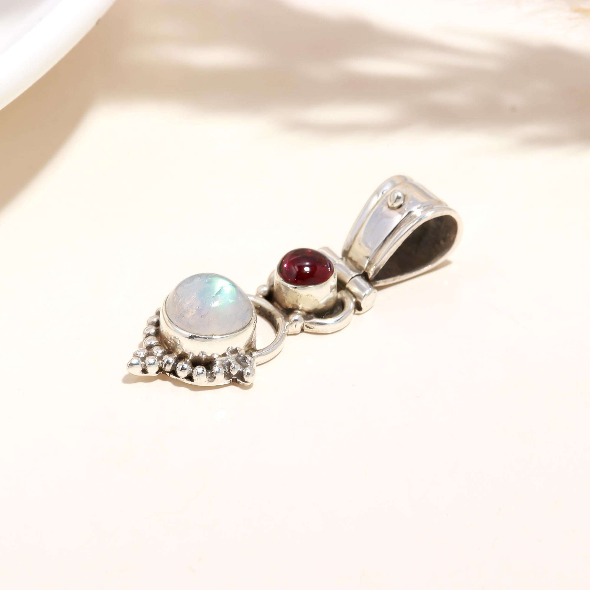 925 Silver Moonstone and Garnet Pendant