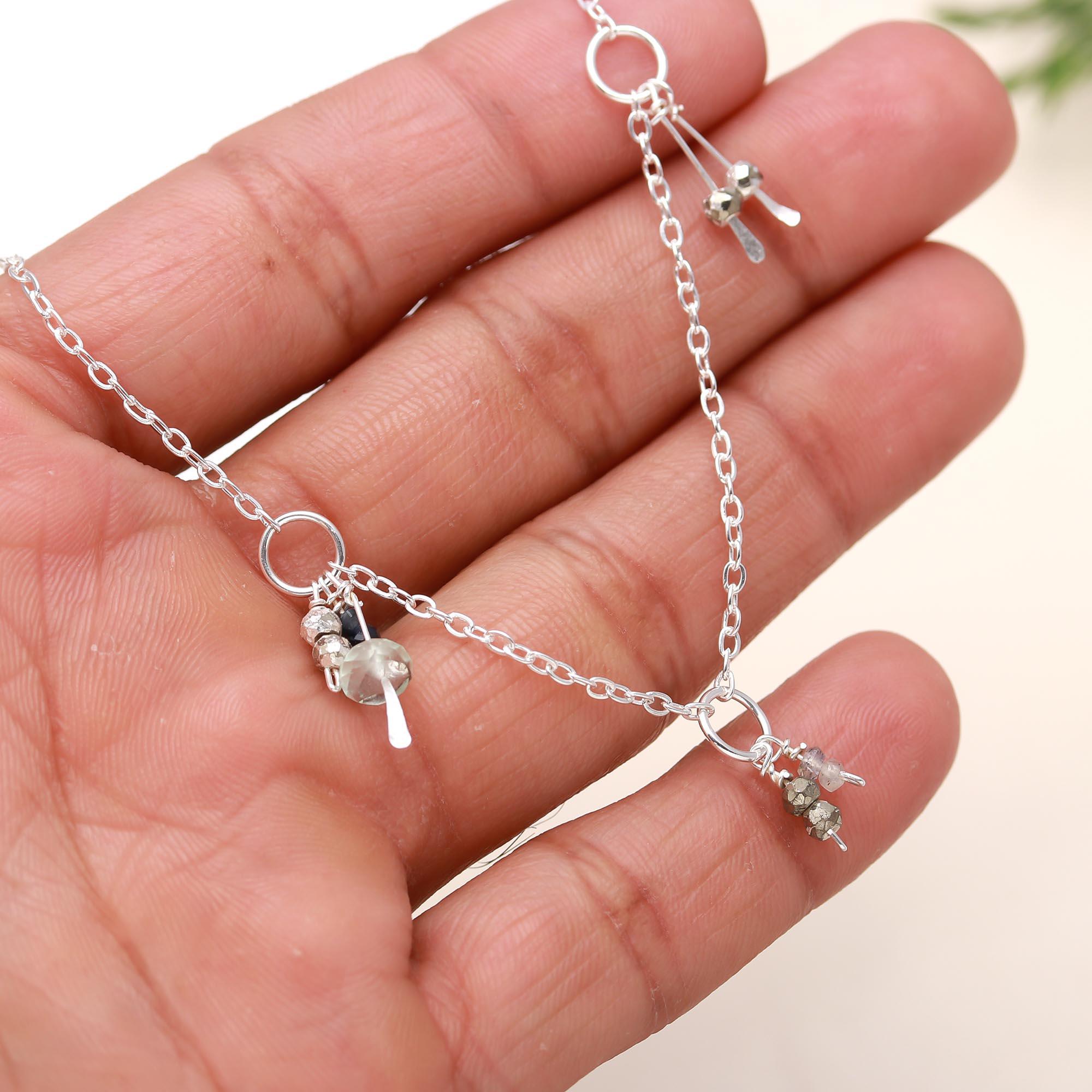 925 Silver Mixed Gemstone Charm Necklace