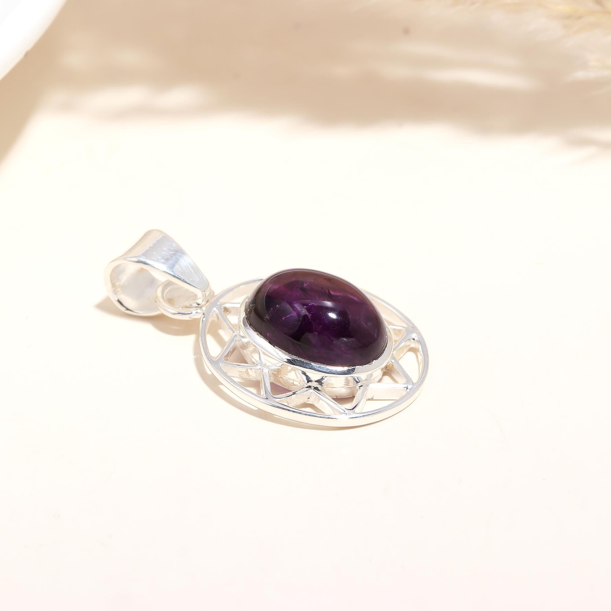 Amethyst Stone Oval Shape Designer Pendant Sterling Silver Pendant