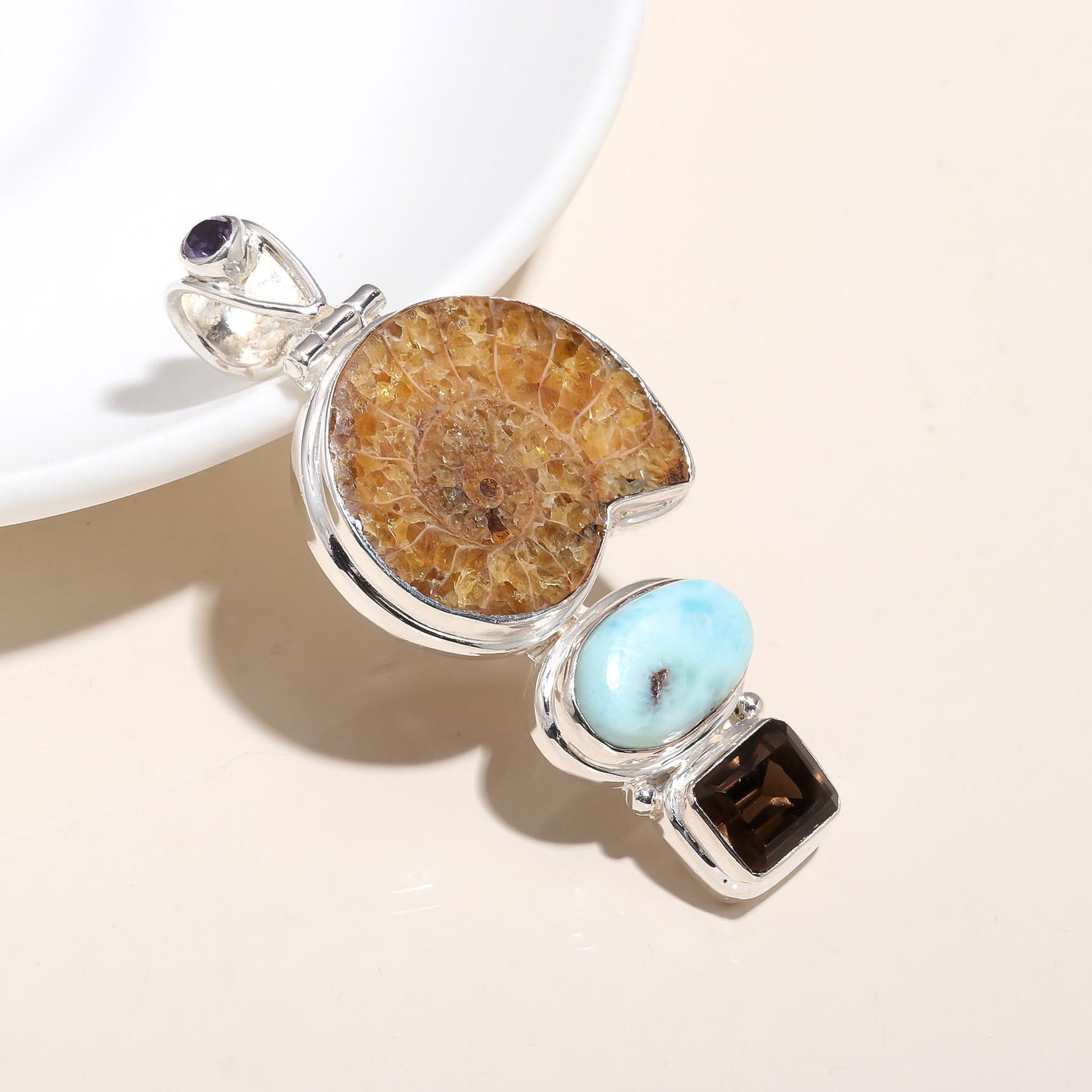 The Time Spiral: Ammonite Fossil Statement Silver Pendant