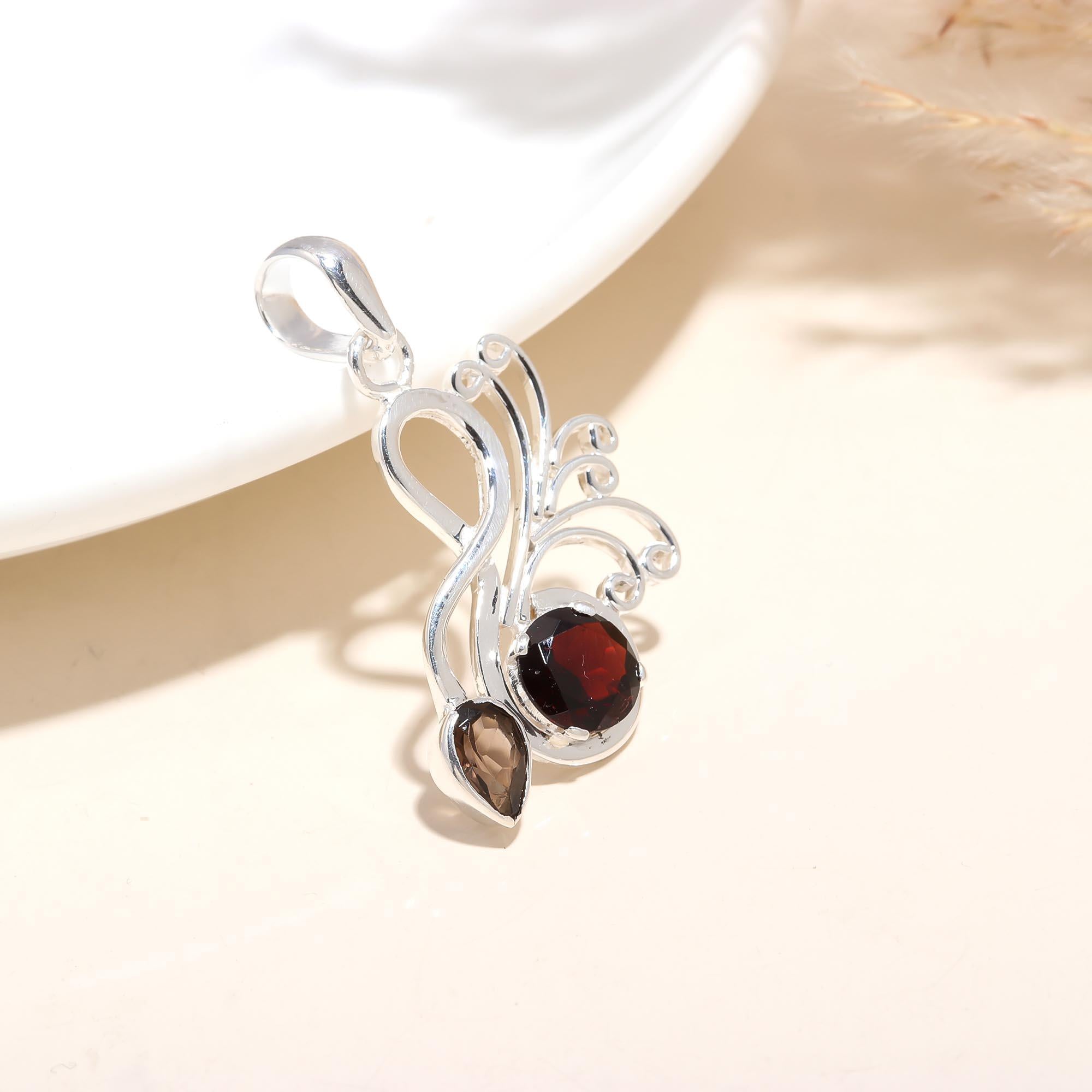 The Smoky Swirl Pendant: Garnet & Smoky Quartz Swirl Pendan
