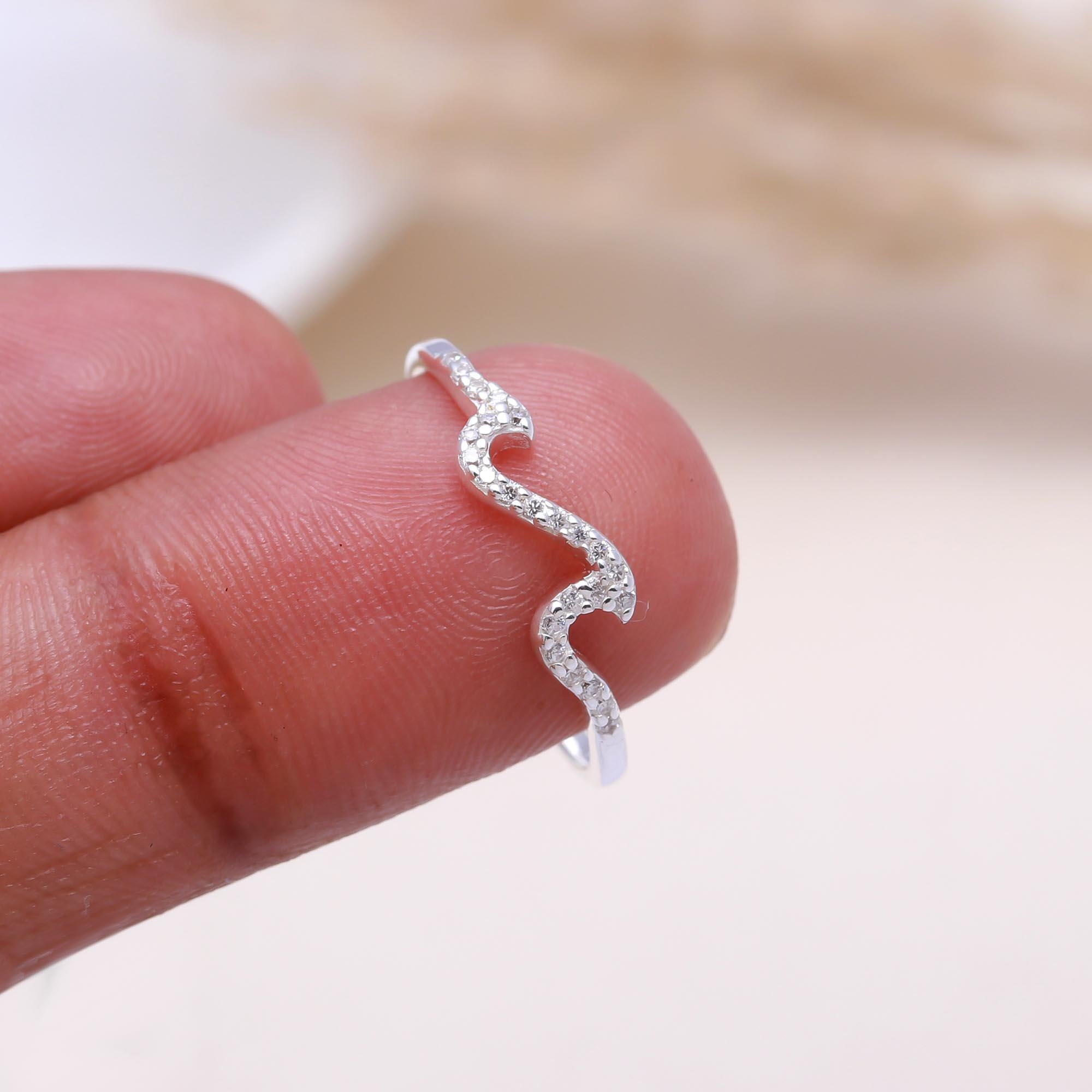 The Stardust Wave Band: Pave White Topaz Curved Ring
