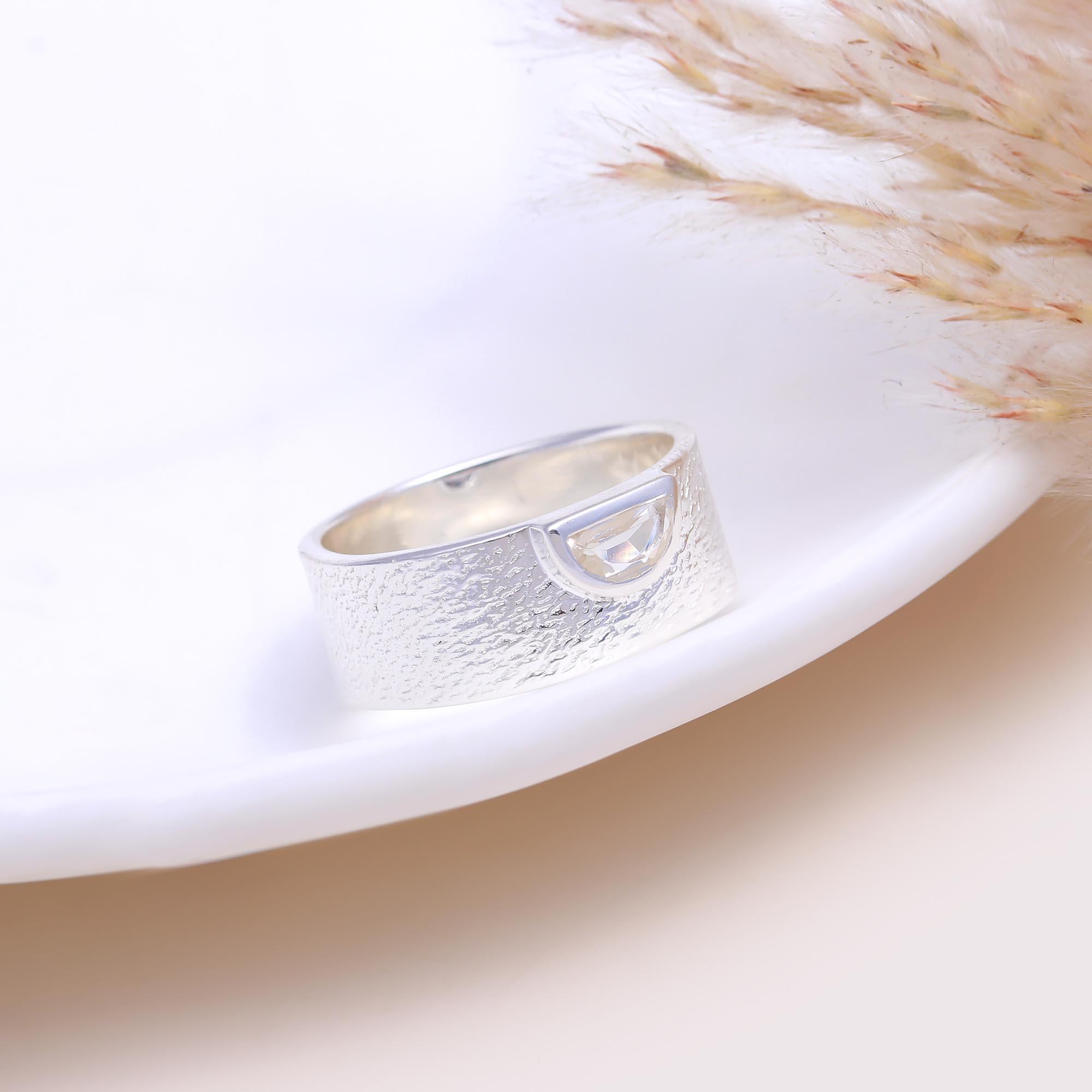 The Lunar Texture Ring: Lemon Quartz Wide Band Ring