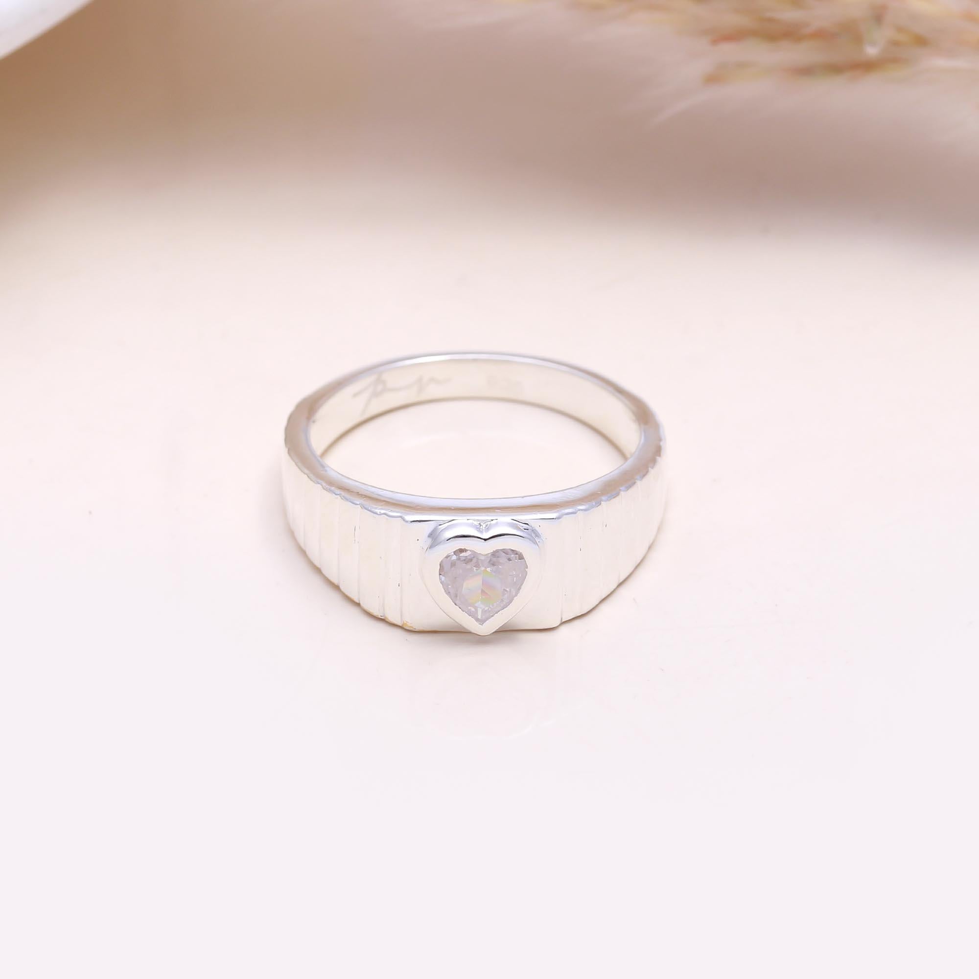 The Grooved Heart: Silver Signet Solitaire Ring
