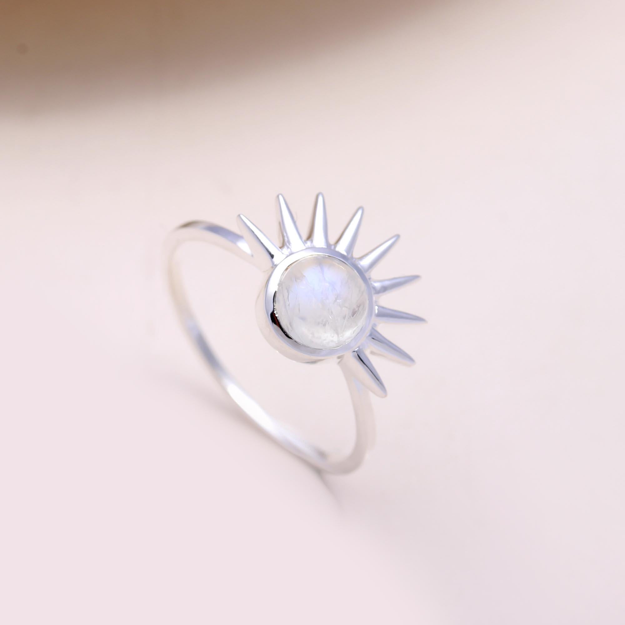 The Solar Moon Ring: Sunburst Moonstone Ring