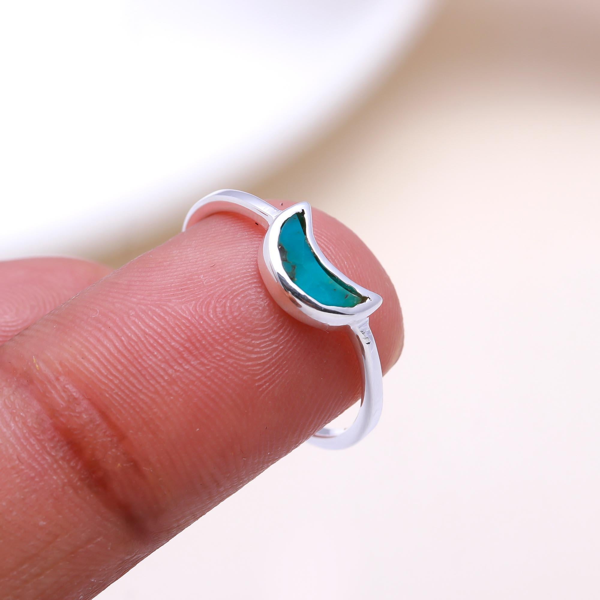 The Turquoise Crescent Ring: Turquoise Inlay Moon Ring