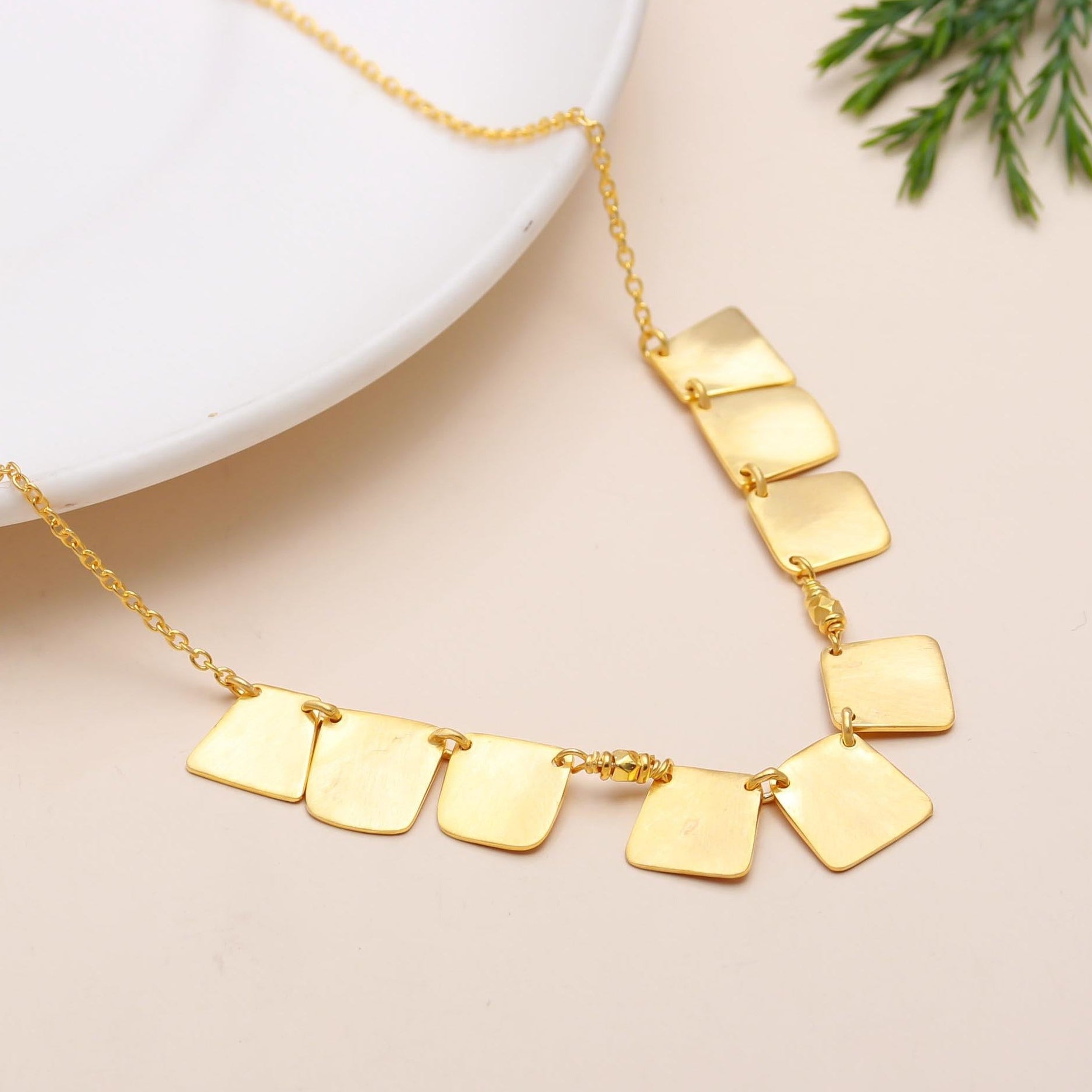 The Golden Cascade: Multi-Square Station Necklace