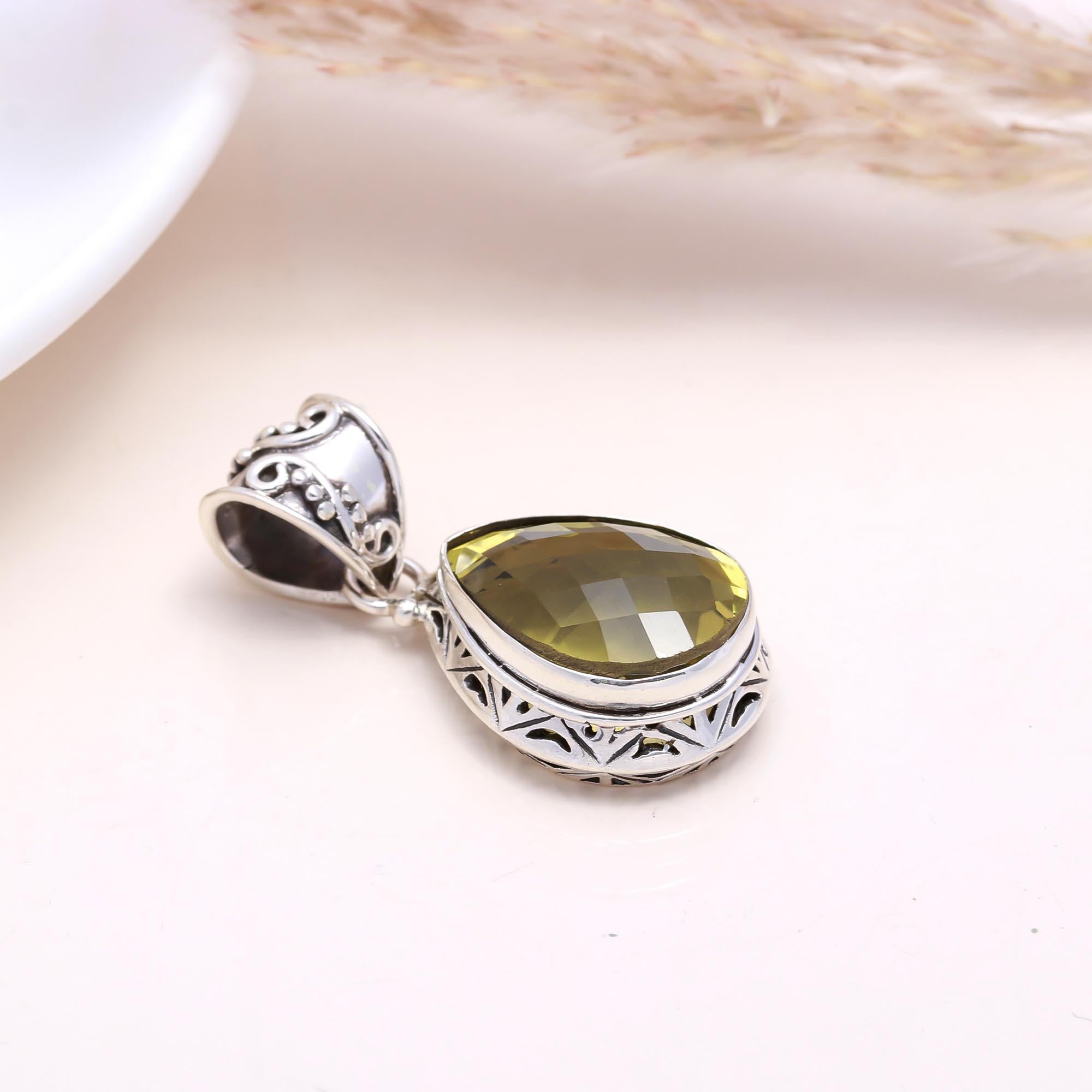 The Citrus Glow: Pear Lemon Quartz Filigree Pendant