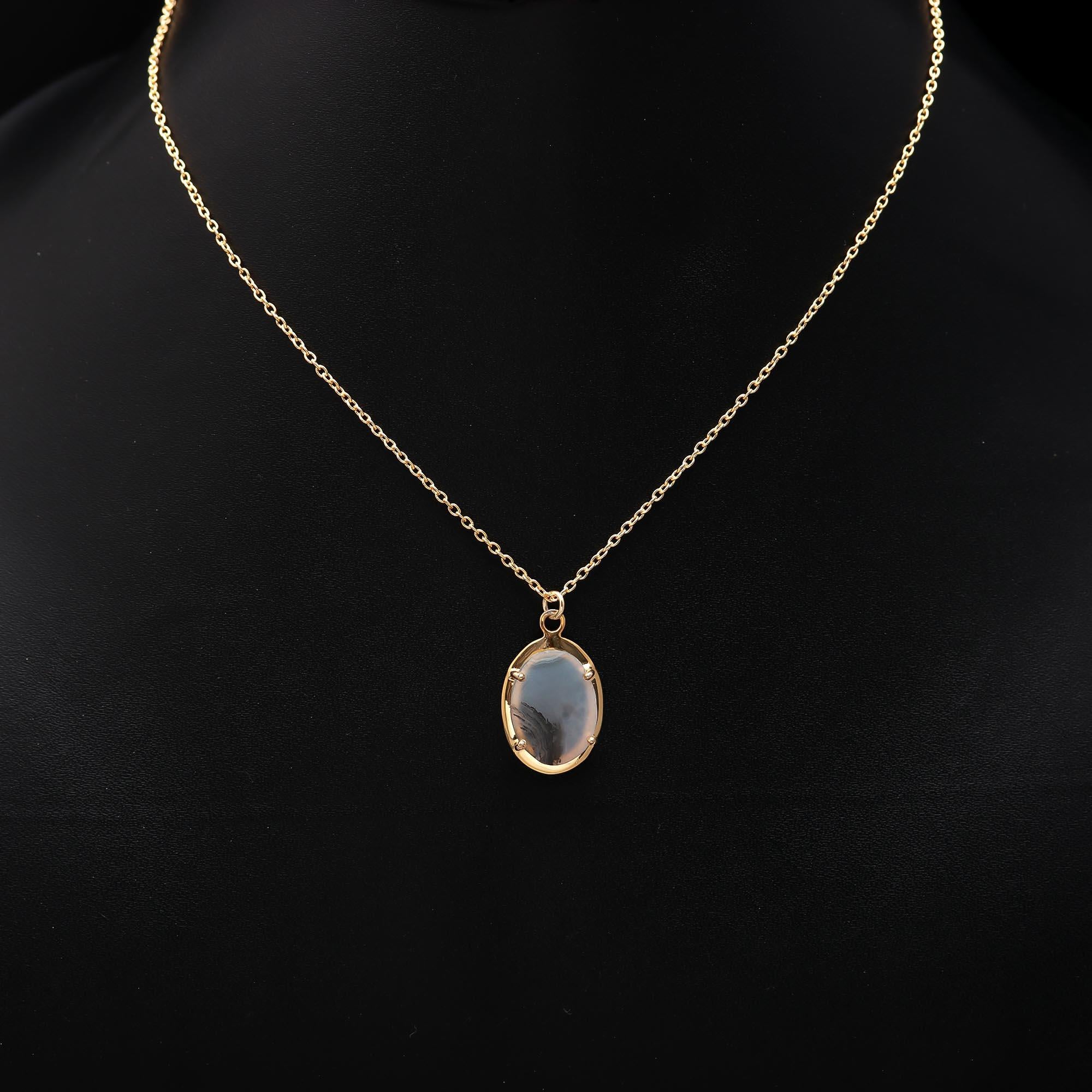 925 Silver Dendritic Agate Pendant Necklace