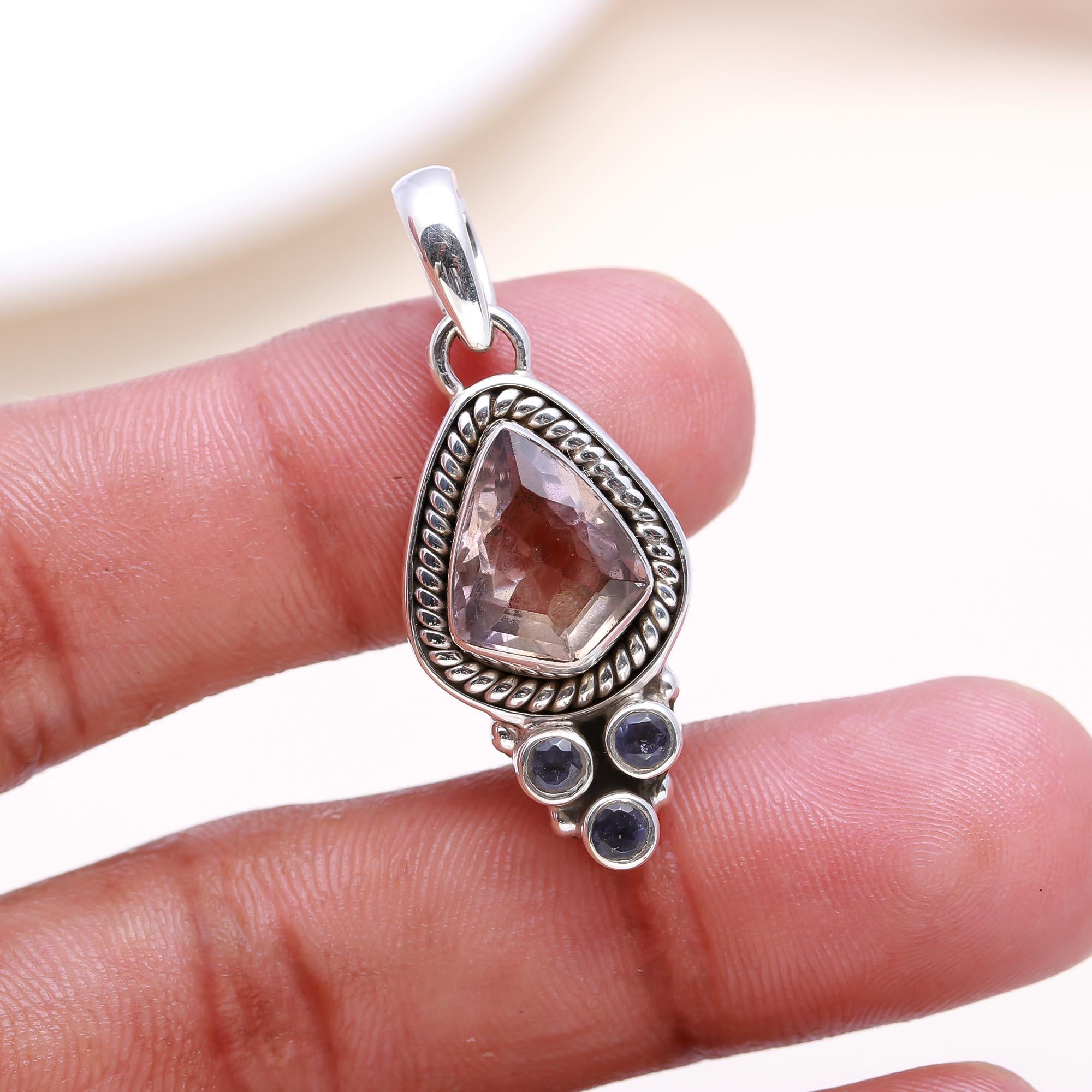 The Lavender Shield: Amethyst & Iolite Fancy Cut Pendant