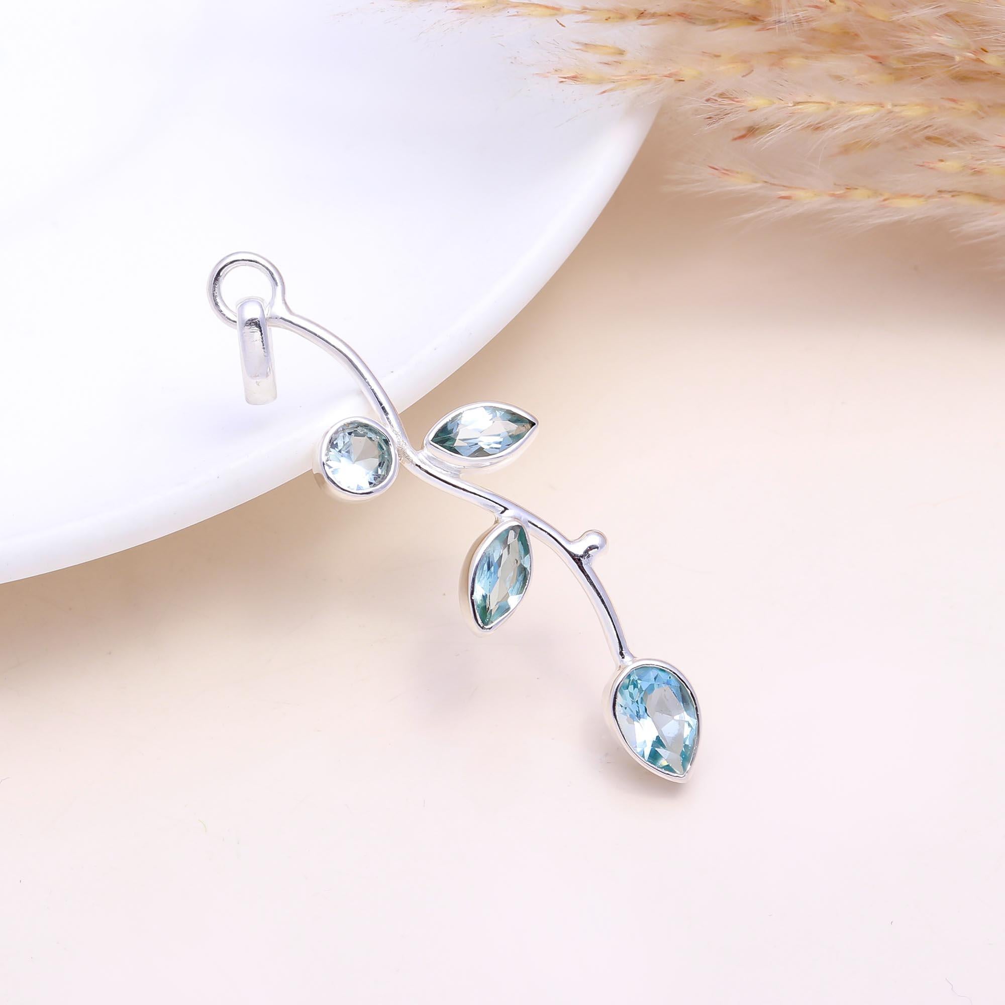 The Nature's Path: Blue Topaz Leaf Branch Pendant