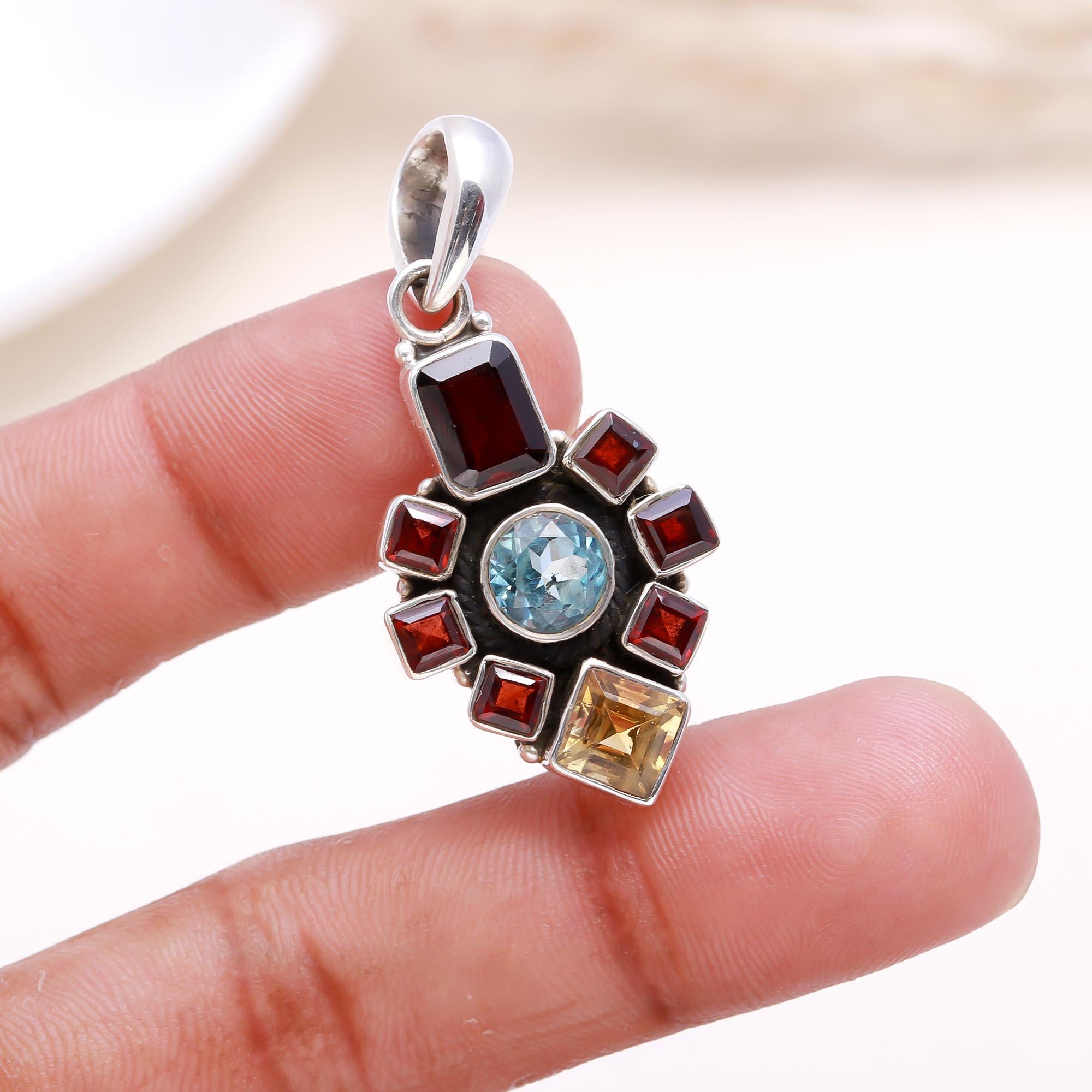 The Mosaic Cross: Multi-Gemstone Geometric Cross Pendant