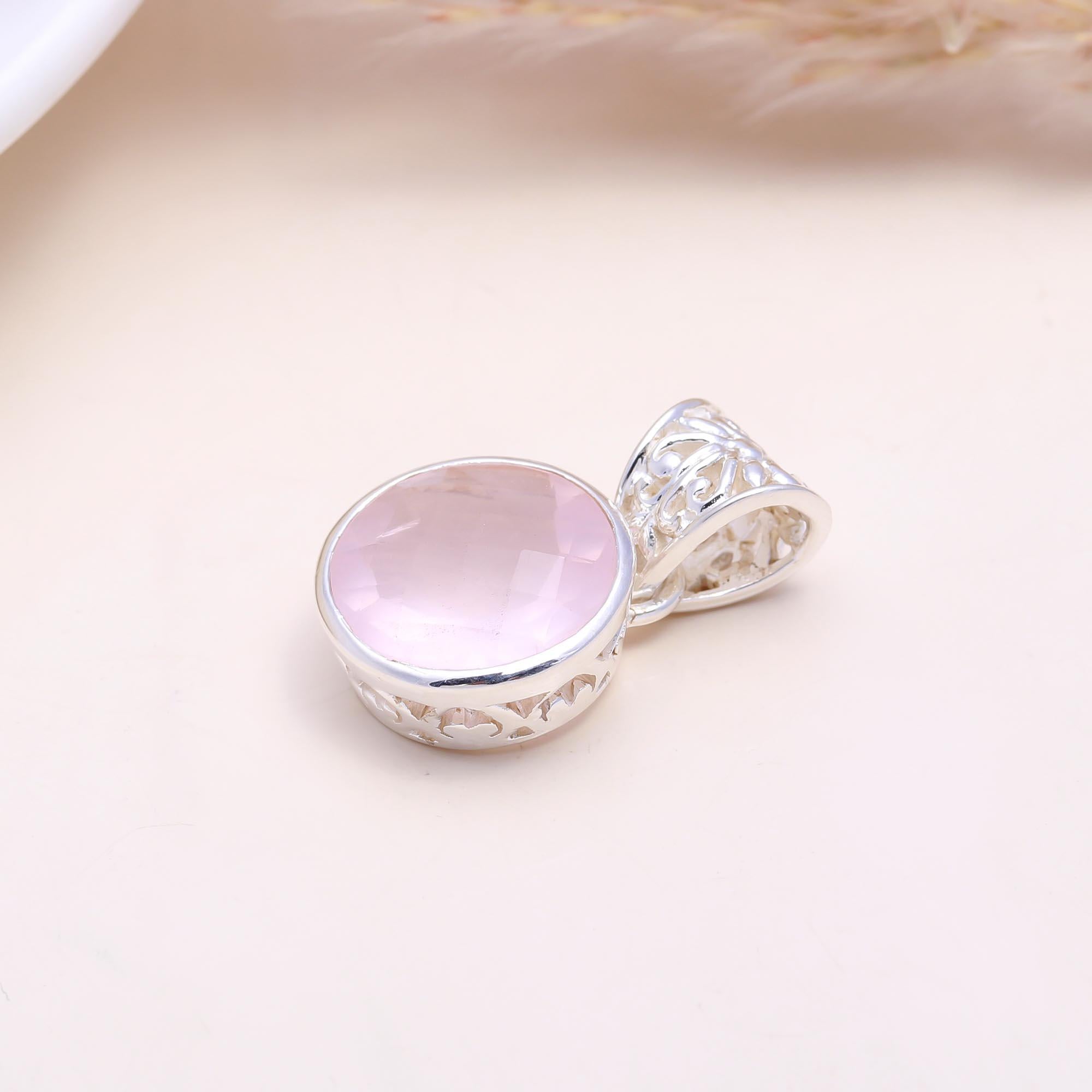 The Rose Solitaire:  Rose Quartz Filigree Pendant