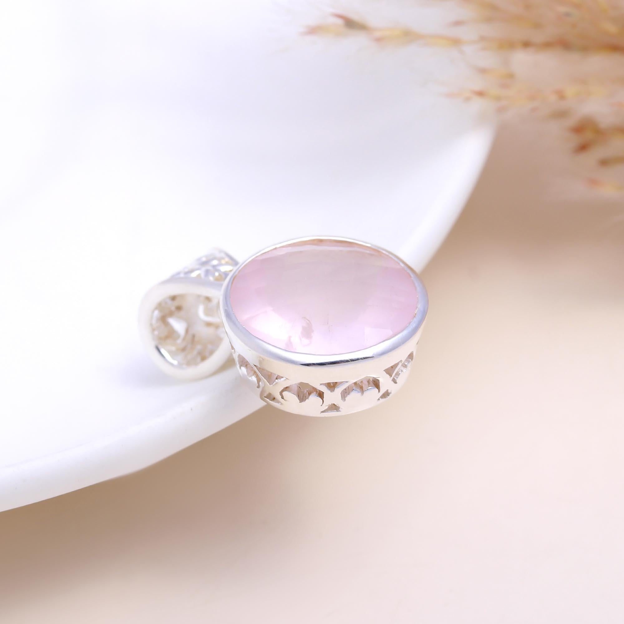 The Rose Solitaire:  Rose Quartz Filigree Pendant