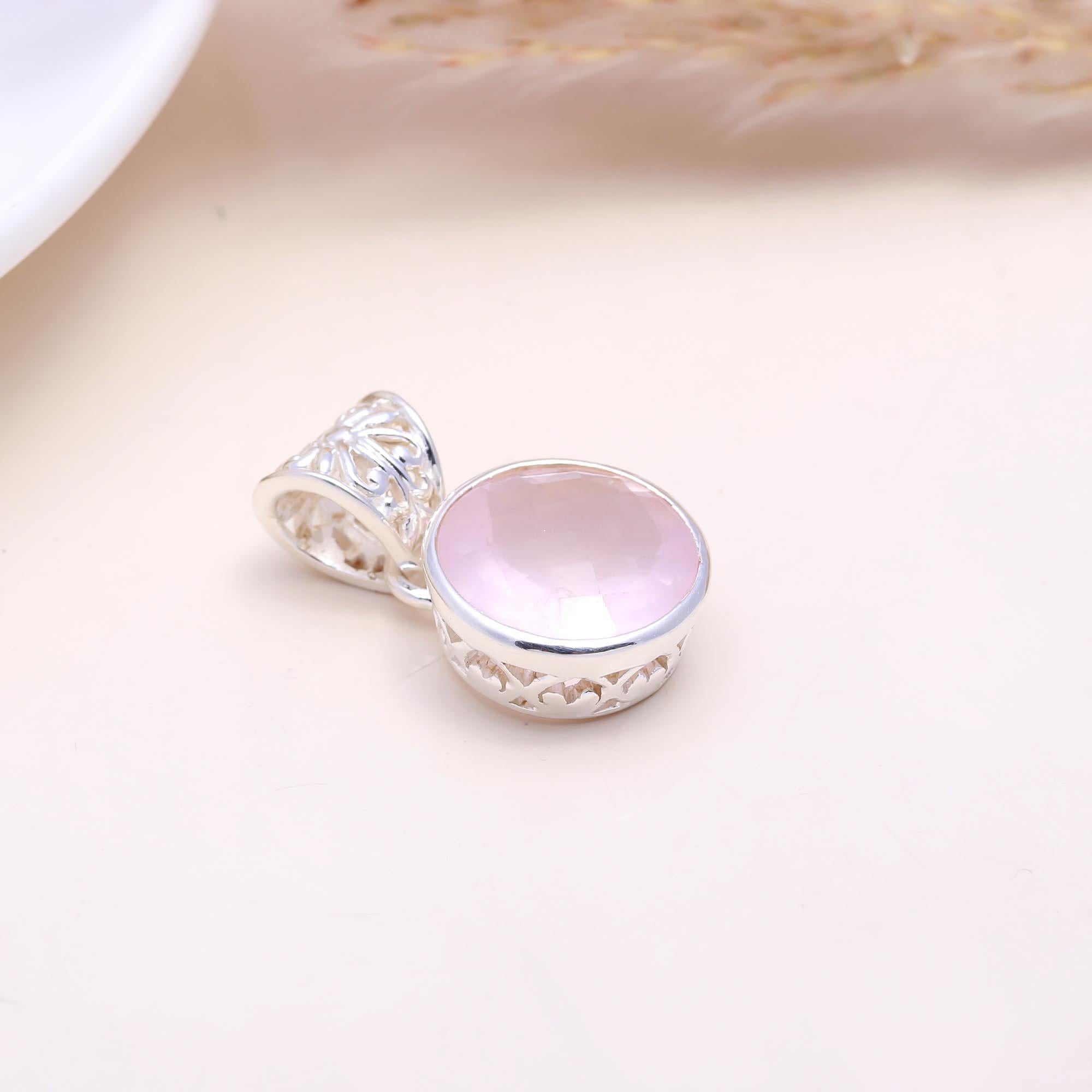 The Rose Solitaire:  Rose Quartz Filigree Pendant
