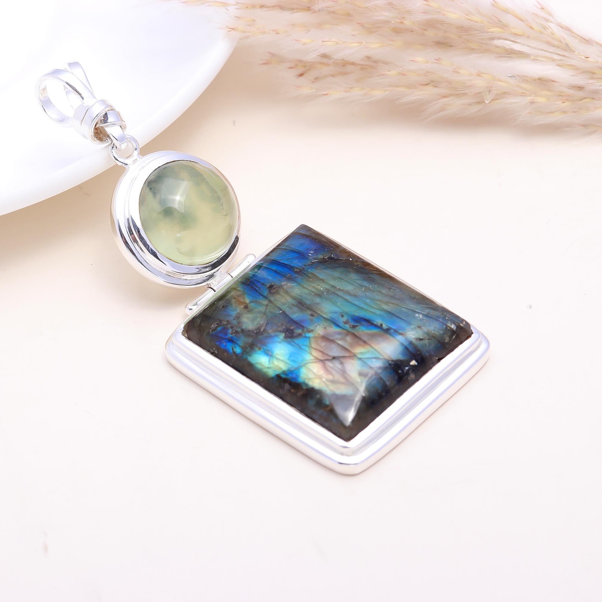 The Forest Mystery: Prehnite & Labradorite Double Drop Pendant
