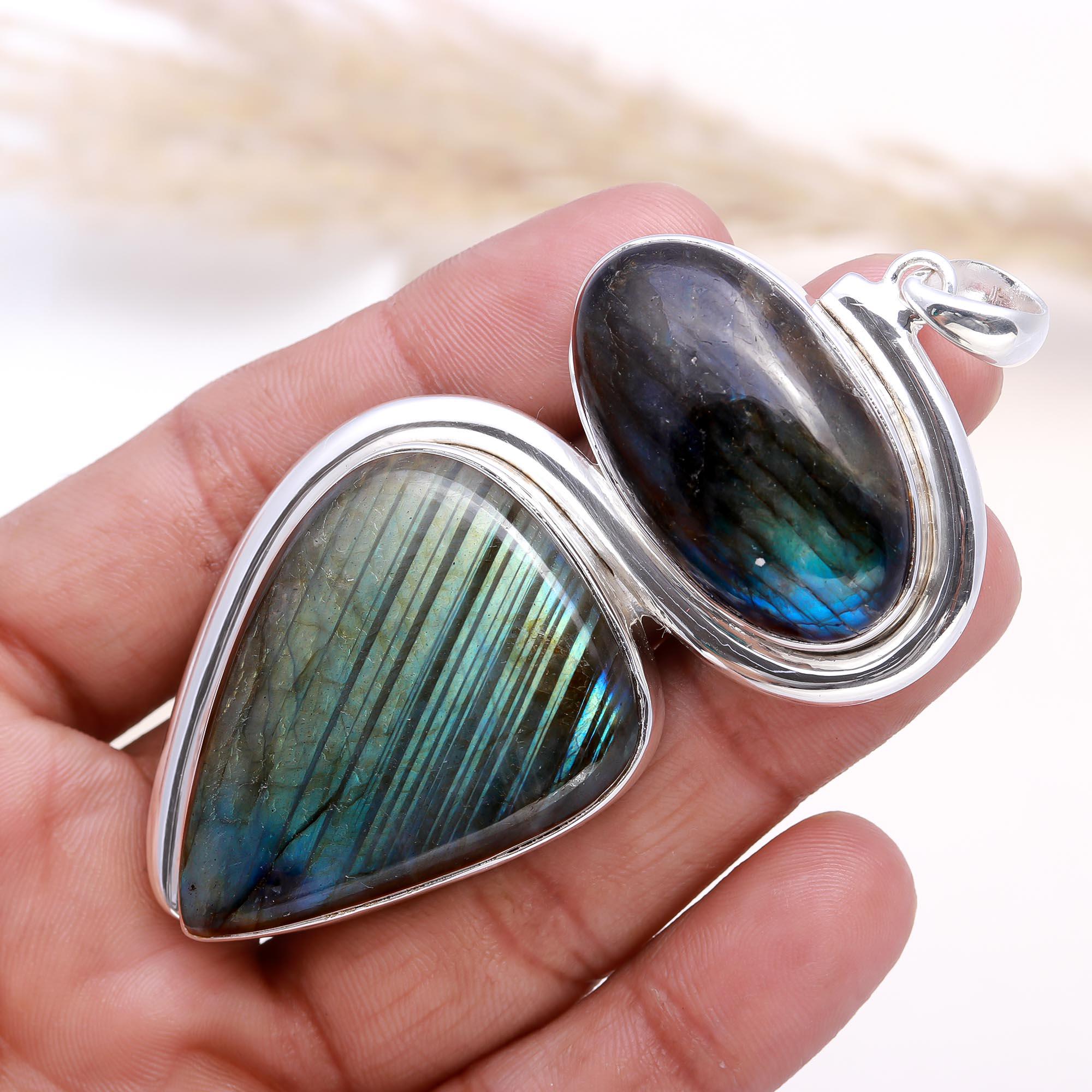 The Northern Lights: Double Drop Labradorite Pendant