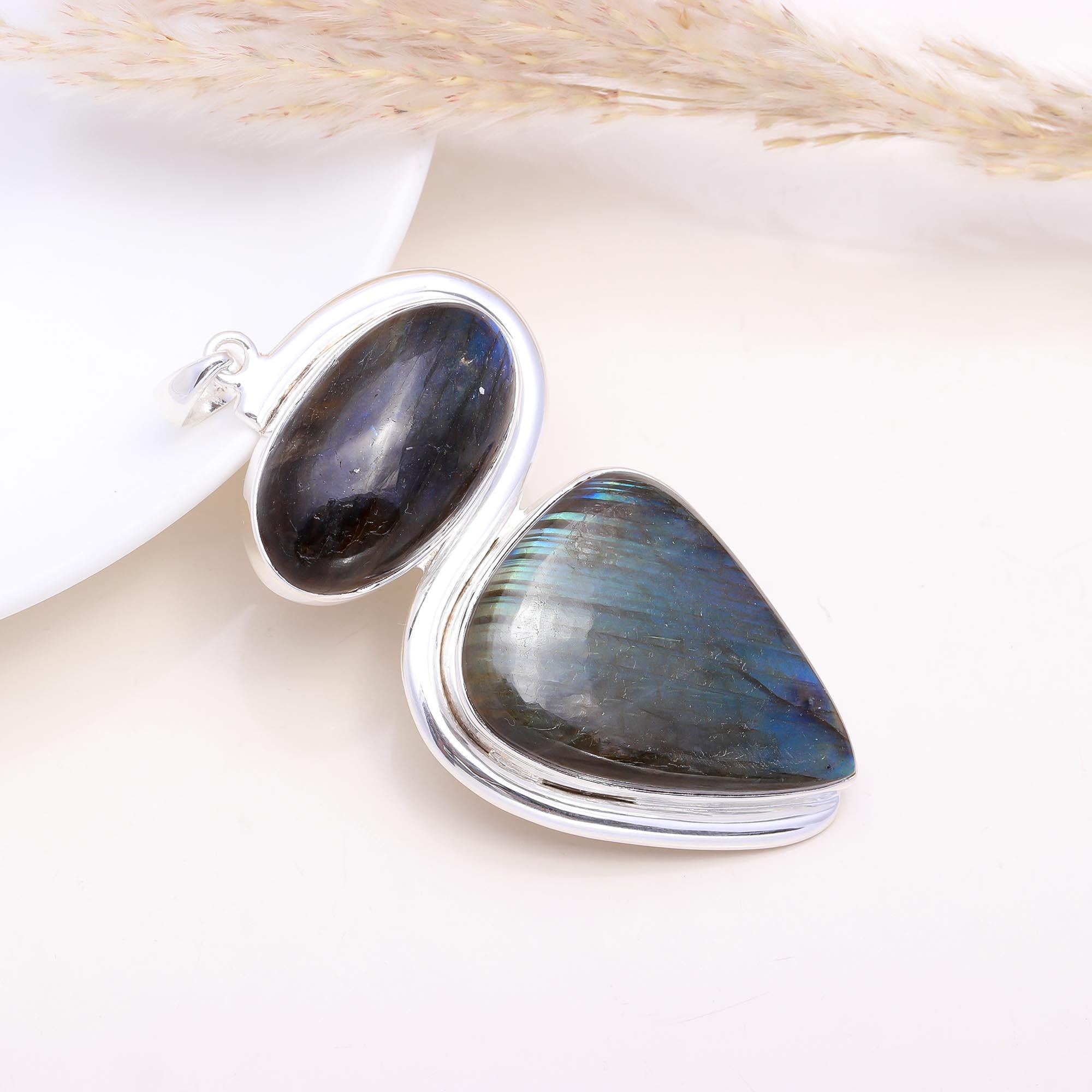 The Northern Lights: Double Drop Labradorite Pendant