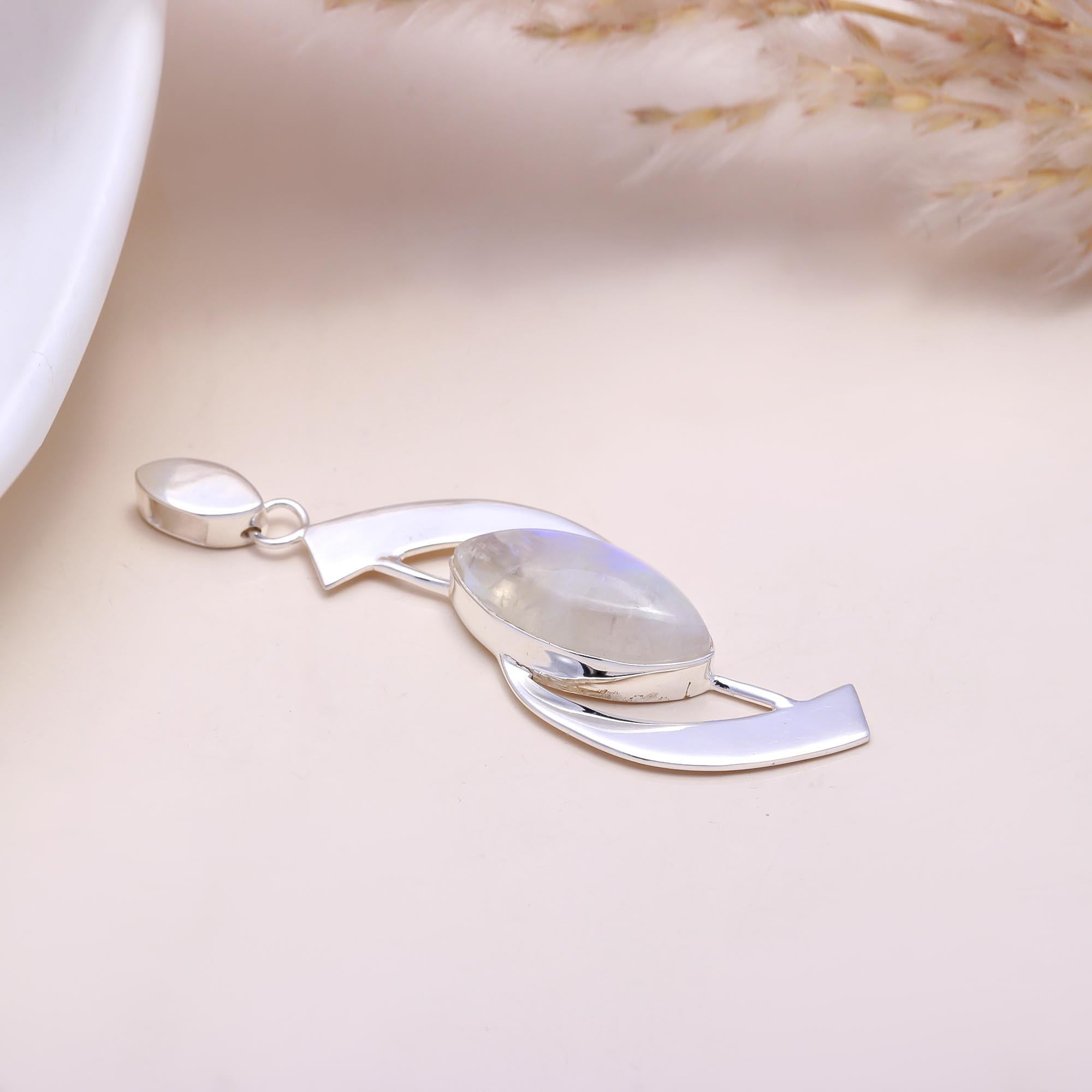 The Modern Orbit: Marquise Moonstone Abstract Pendant