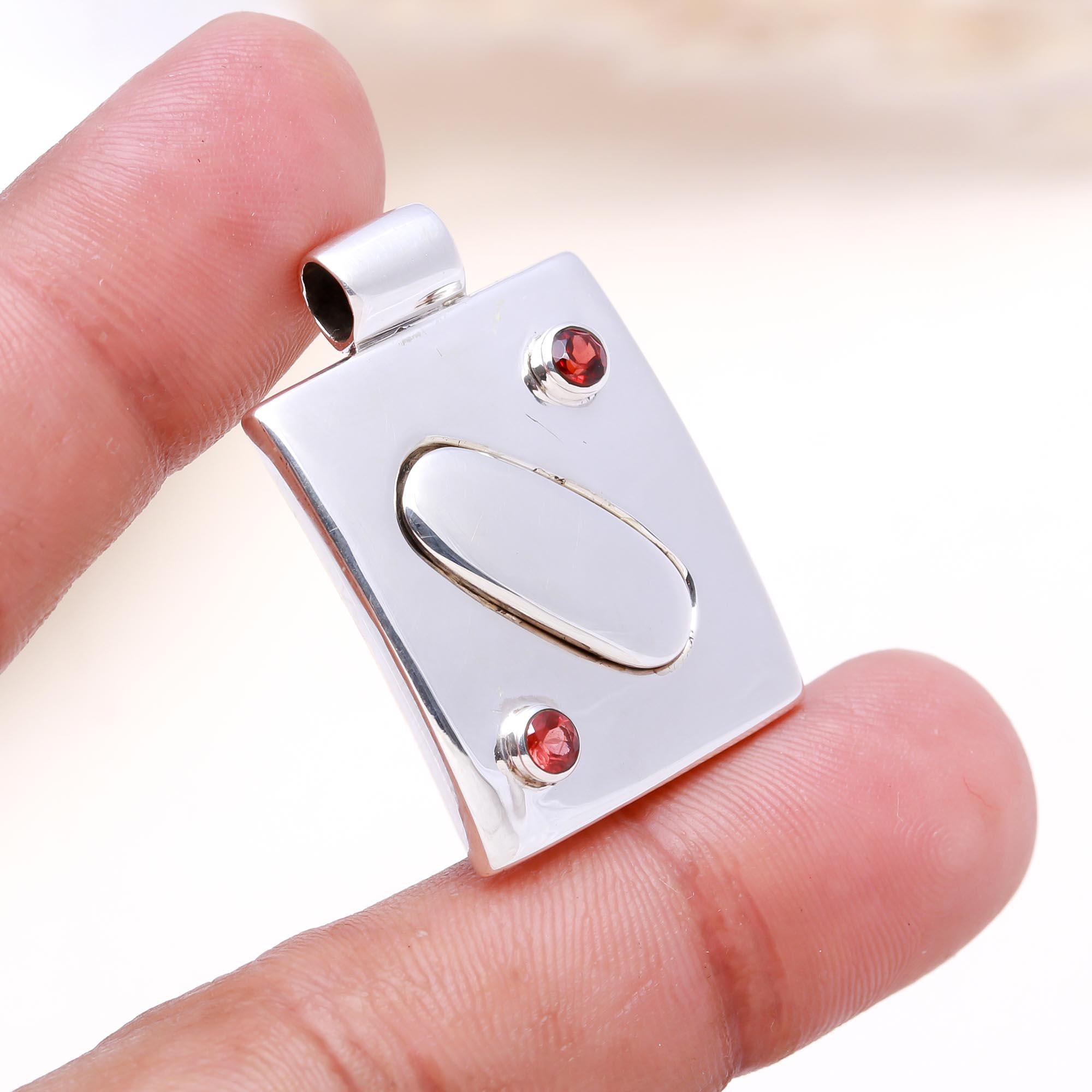 The Abstract Balance: Rectangular Garnet Silver Pendant