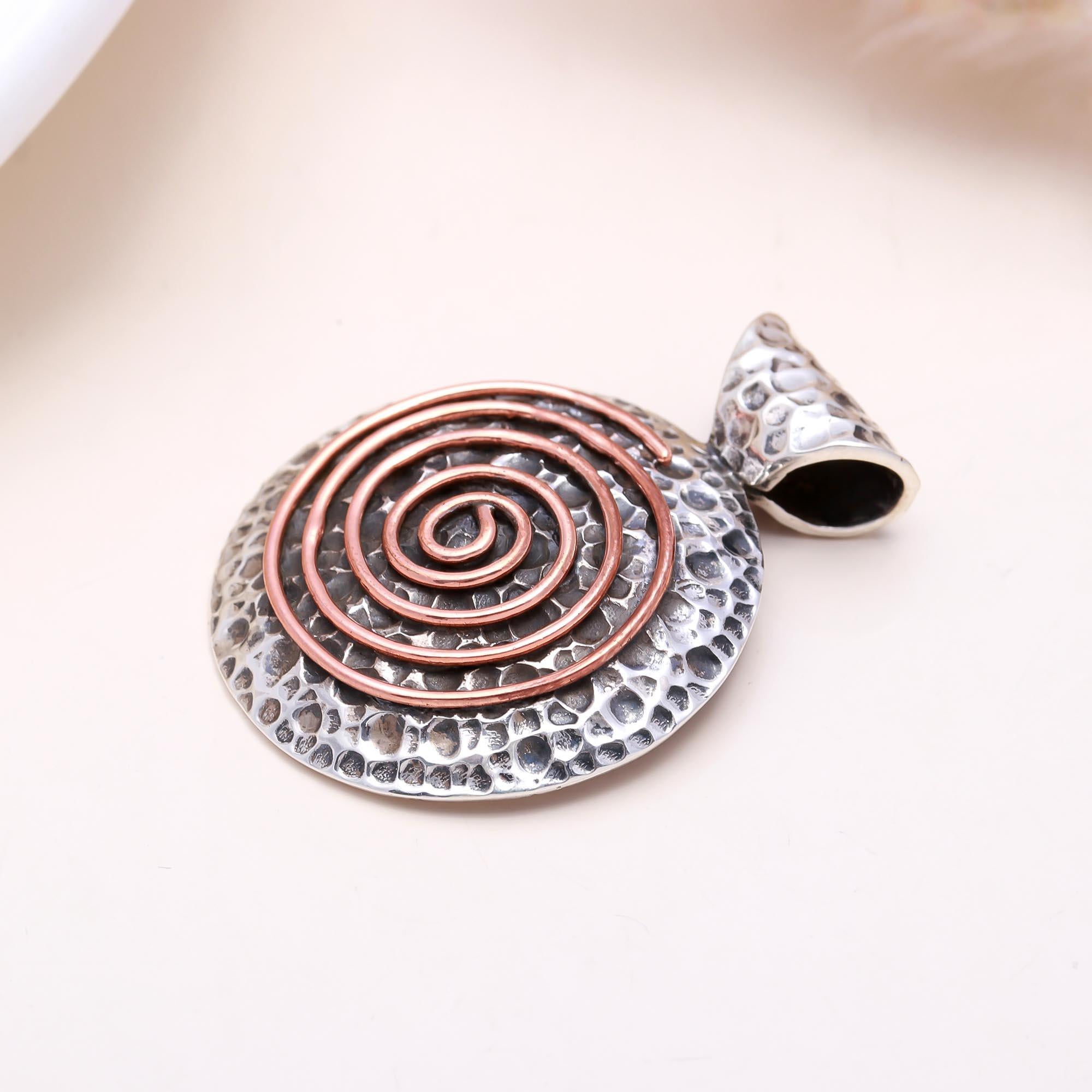 The Rustic Spiral: Hammered Two-Tone Medallion Pendant