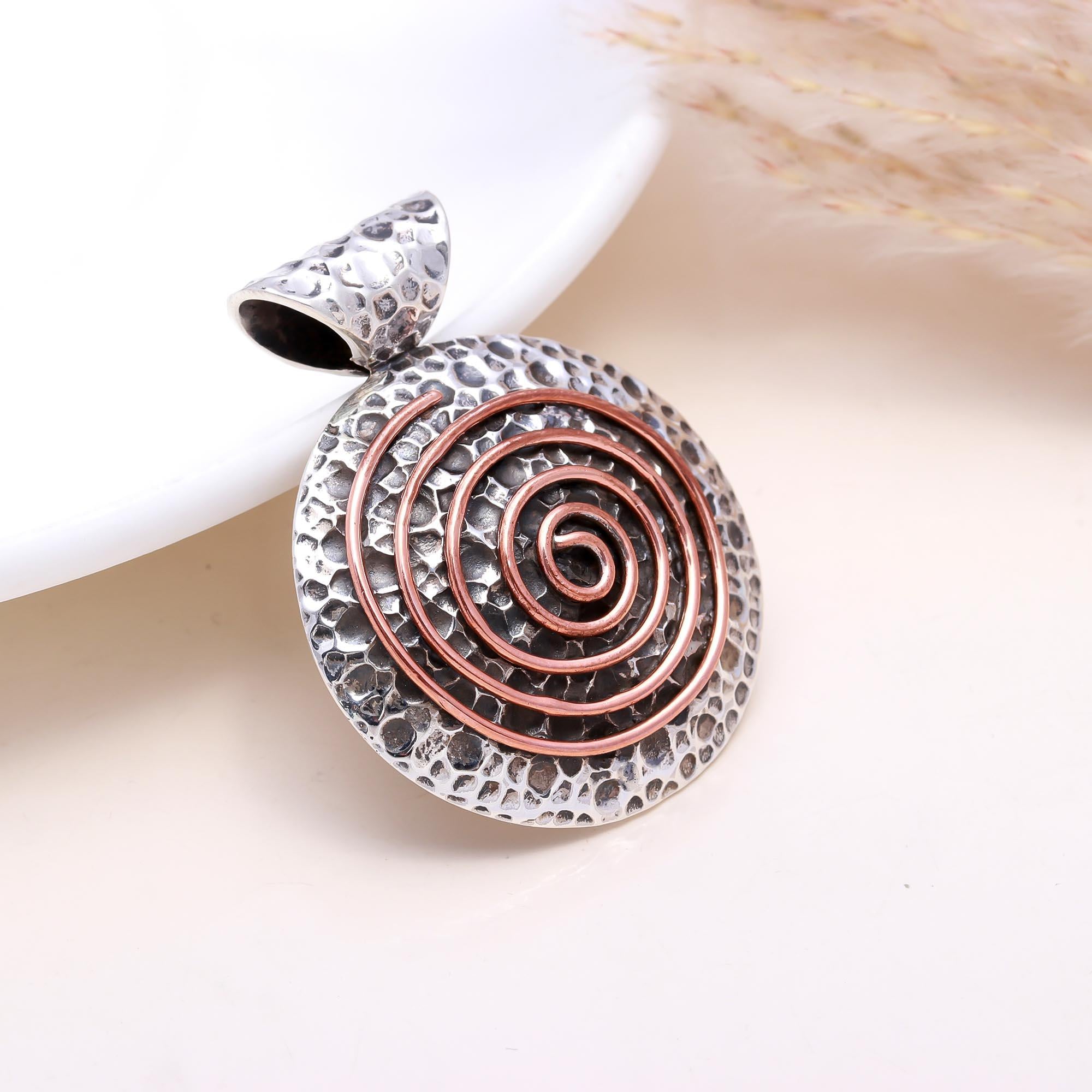 The Rustic Spiral : Hammered Two-Tone Medallion Pendant