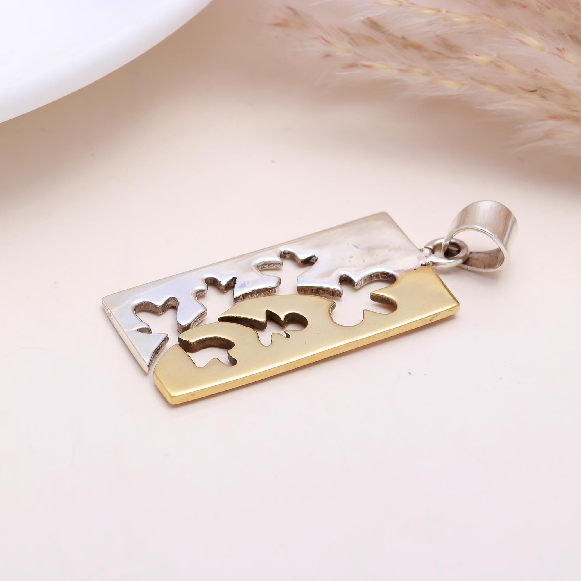 The Jigsaw Bloom: Two-Tone Floral Puzzle Pendant