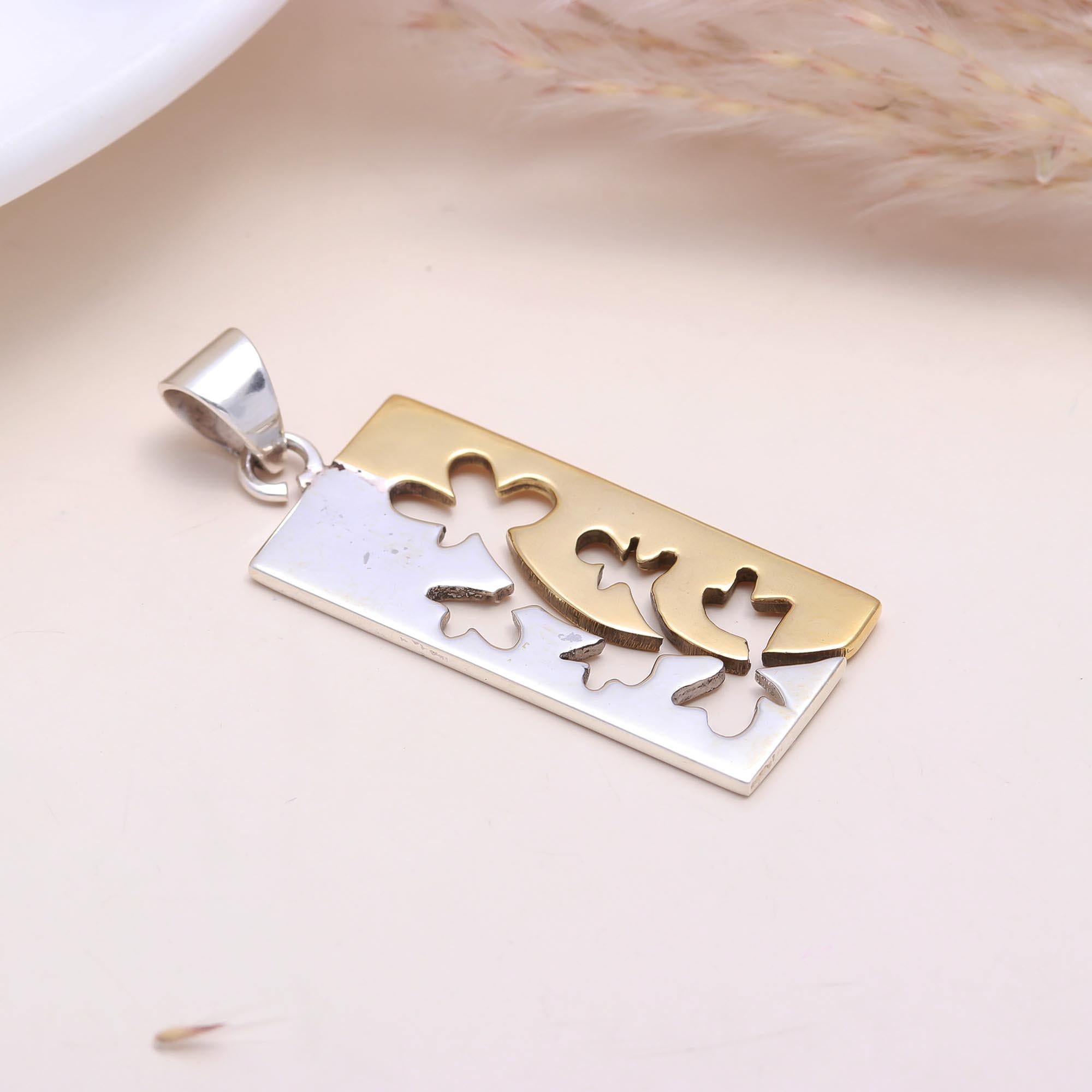 The Jigsaw Bloom: Two-Tone Floral Puzzle Pendant