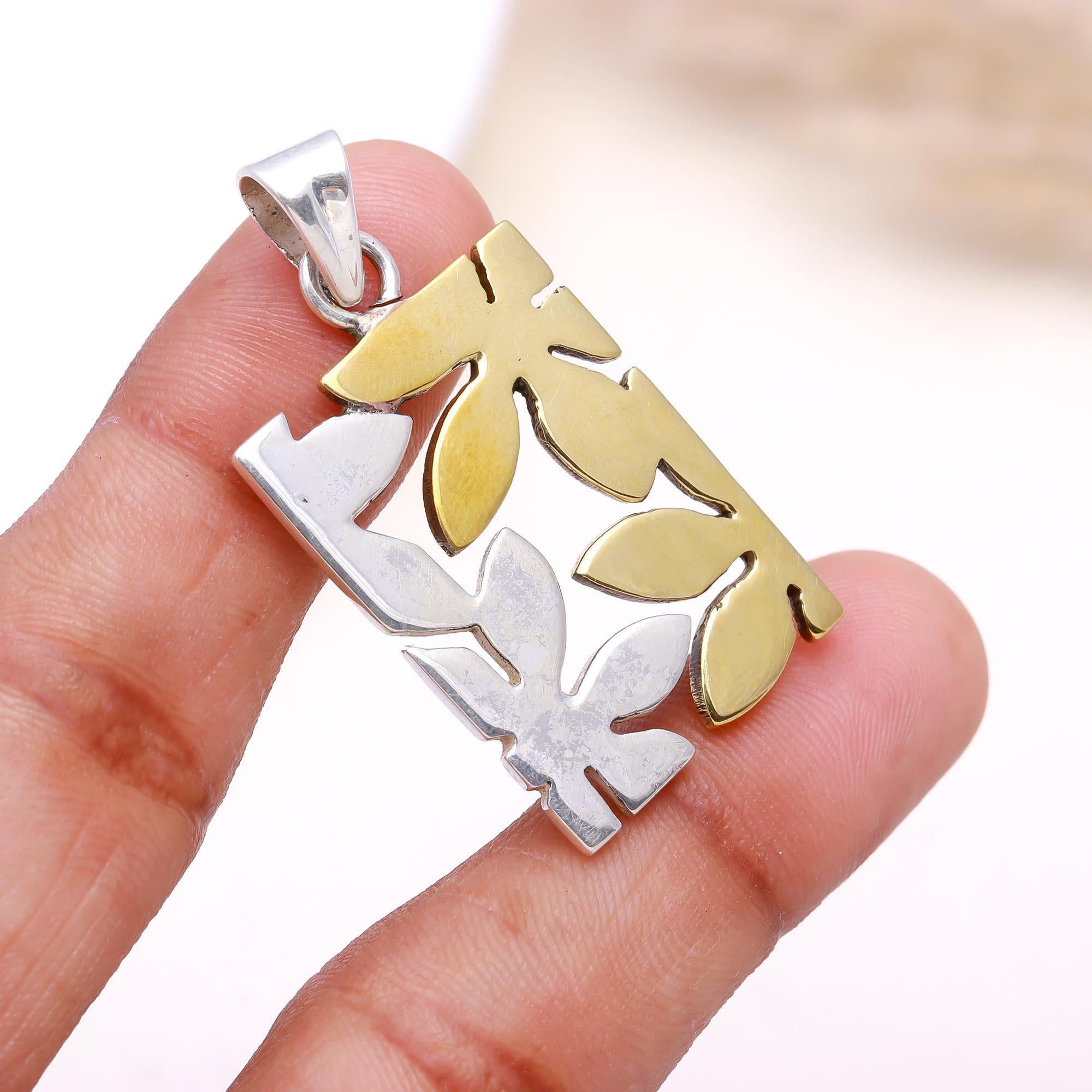 The Botanical Puzzle: Two-Tone Geometric Leaf Pendant