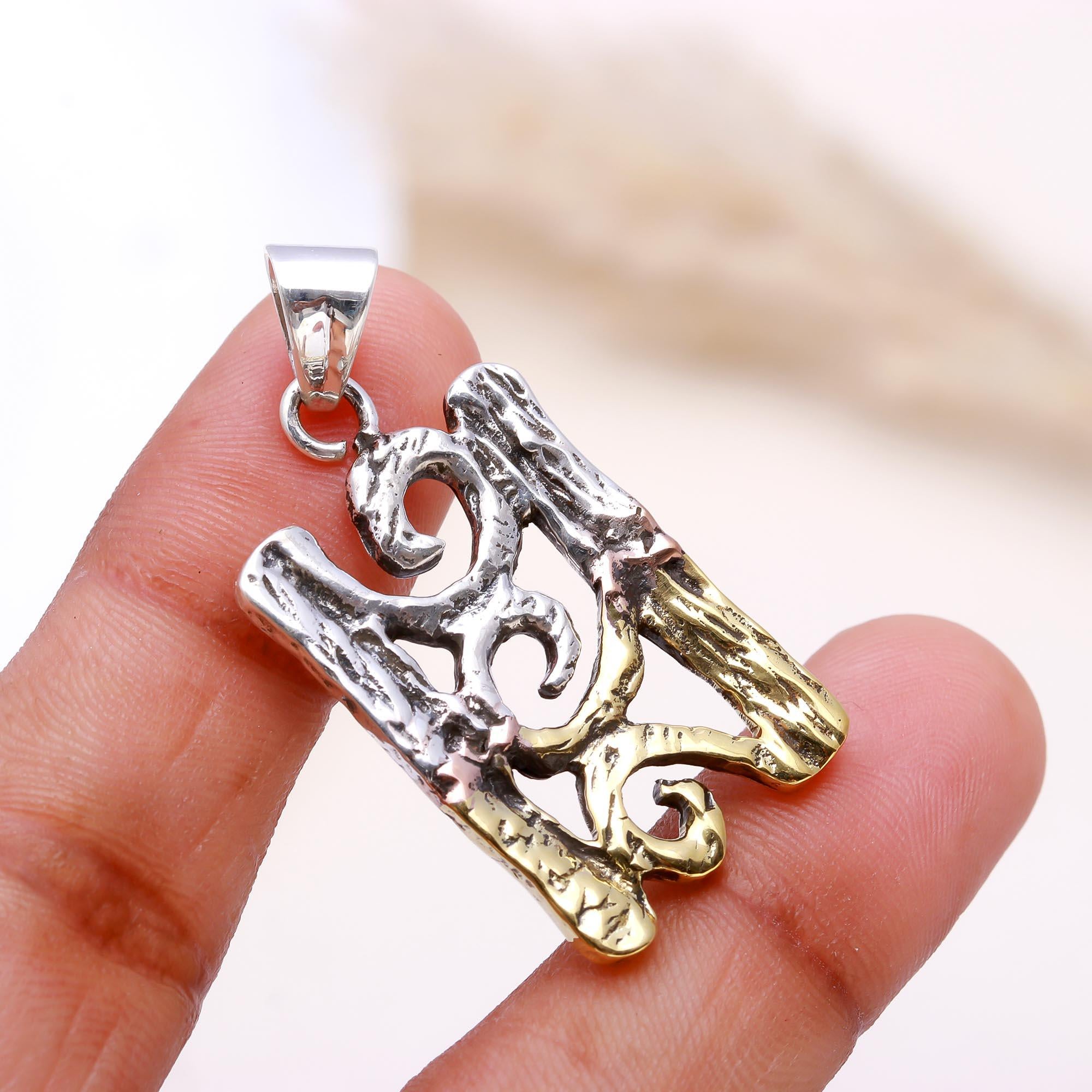 The Rustic Scroll: Tri-Tone Abstract Bark Texture Pendant