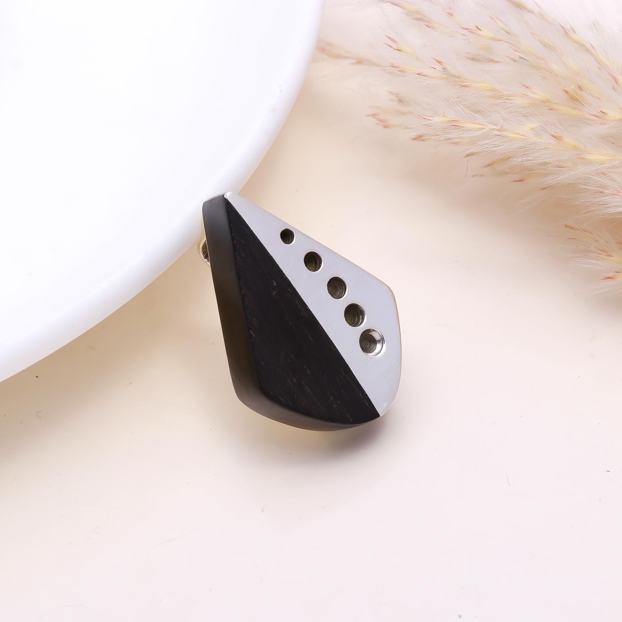 The Edgy Contrast: Silver & Wood Asymmetrical Pendant