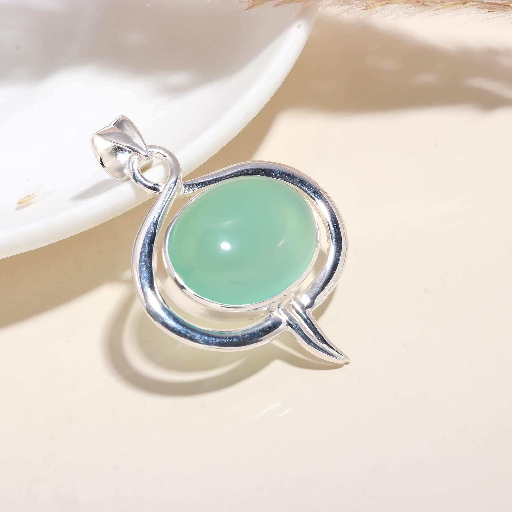 The Mint Orbit: Green Chalcedony Modern Open Pendant
