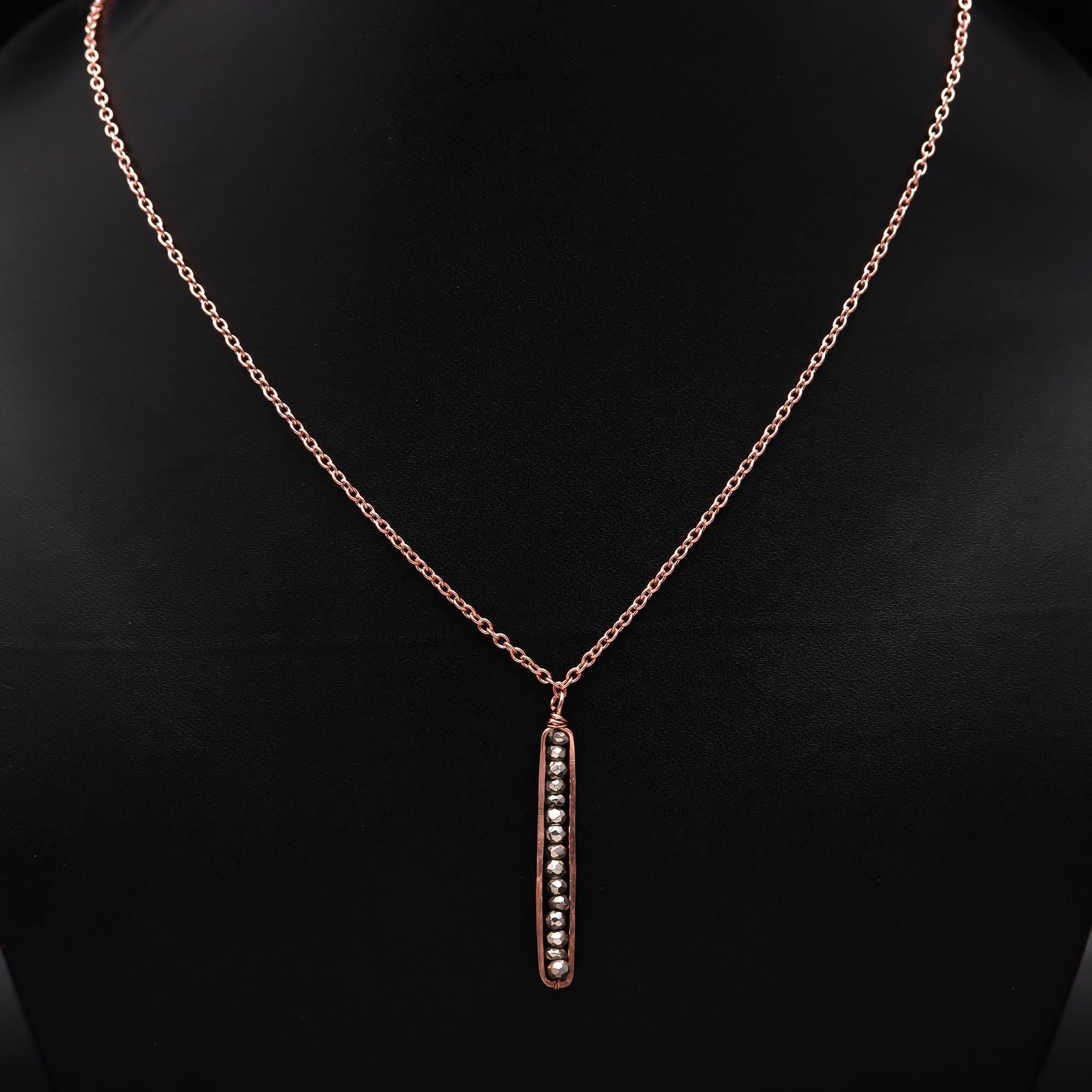 925 Silver Pyrite Beads Bar Necklace