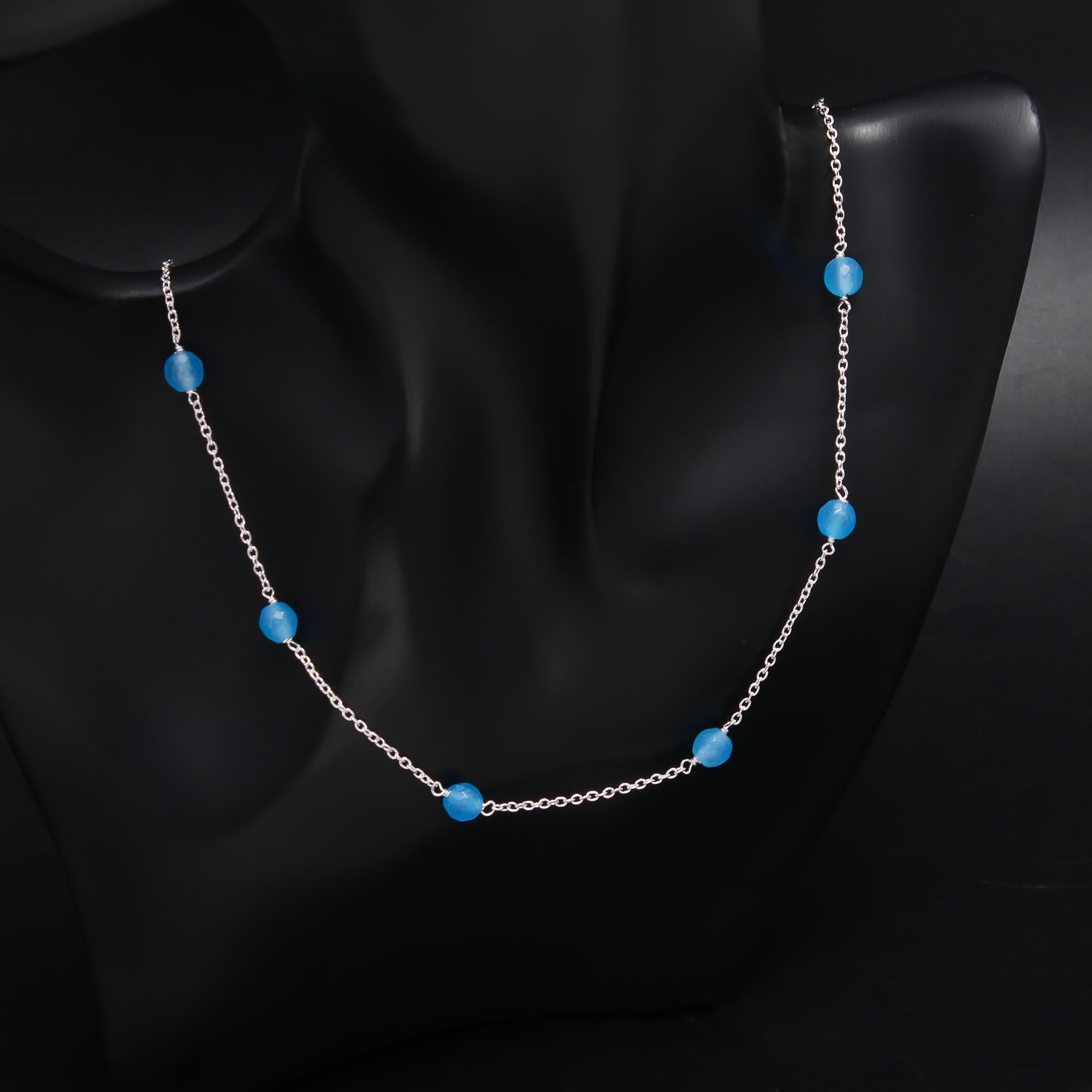 The Sky Drops: Blue Chalcedony Bead Station Necklace