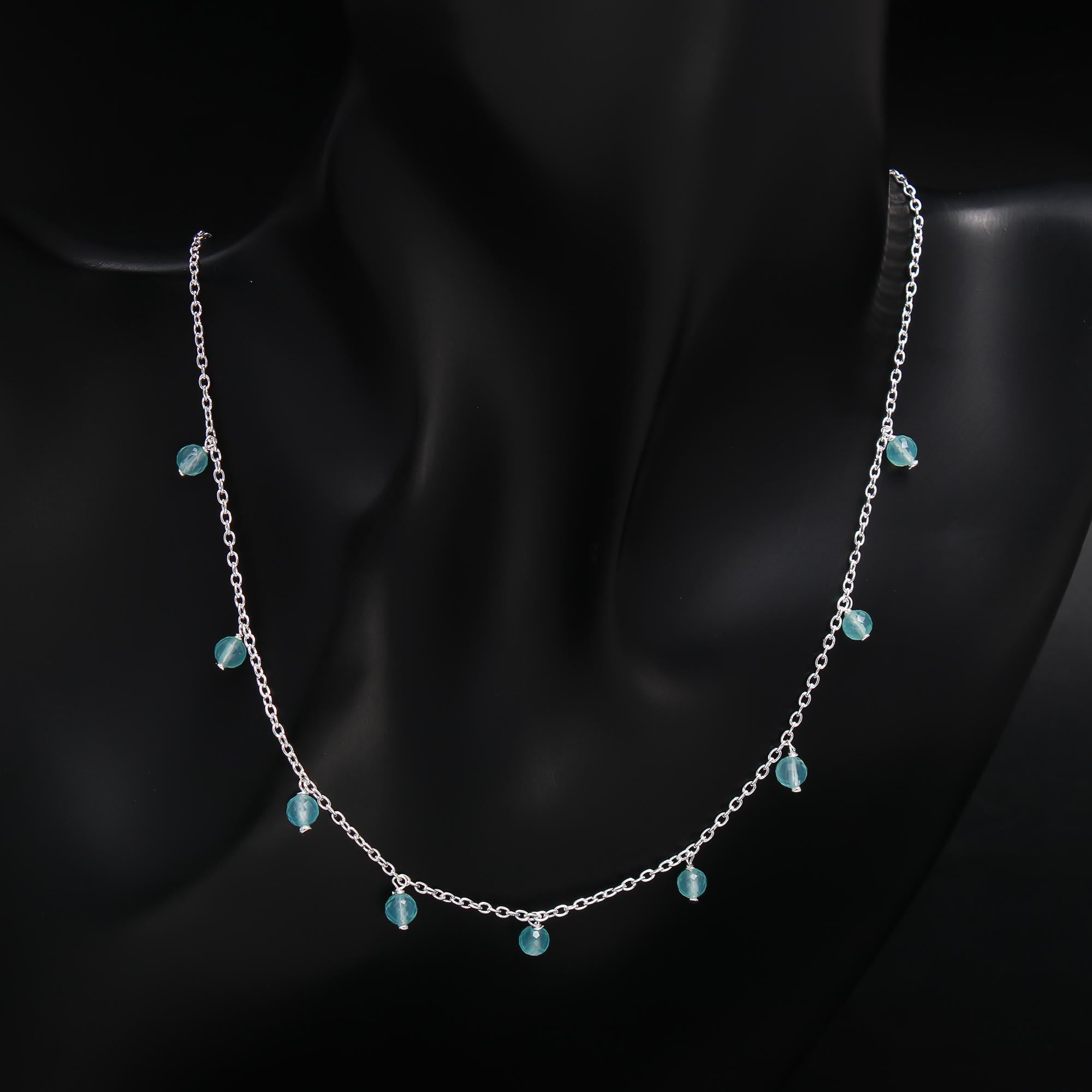 The Teal Fringe: Aqua Chalcedony Charm Beaded Necklace
